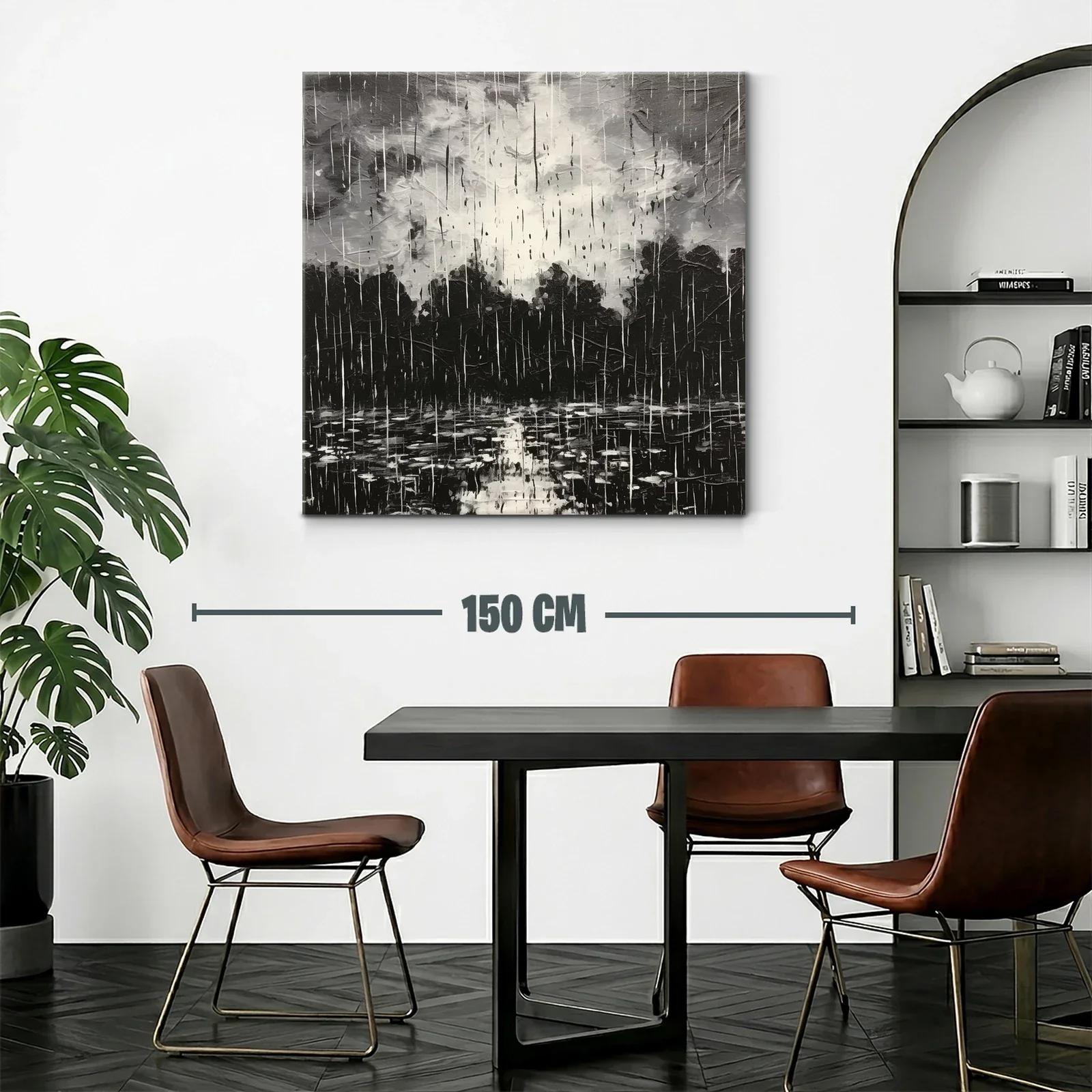 Cuadro artístico paisaje lluvioso en tonos gris y negro — miniatura 2