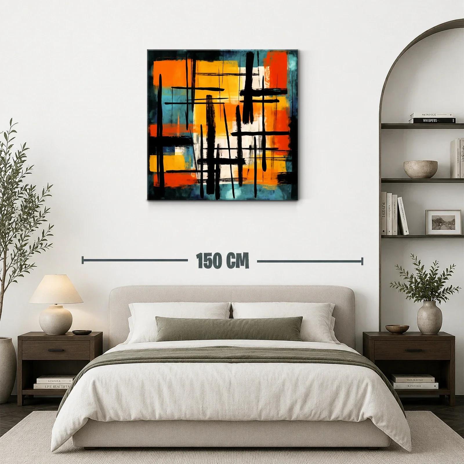 Cuadro Abstracto con Líneas Negras y Tonos Cálidos — miniatura 3