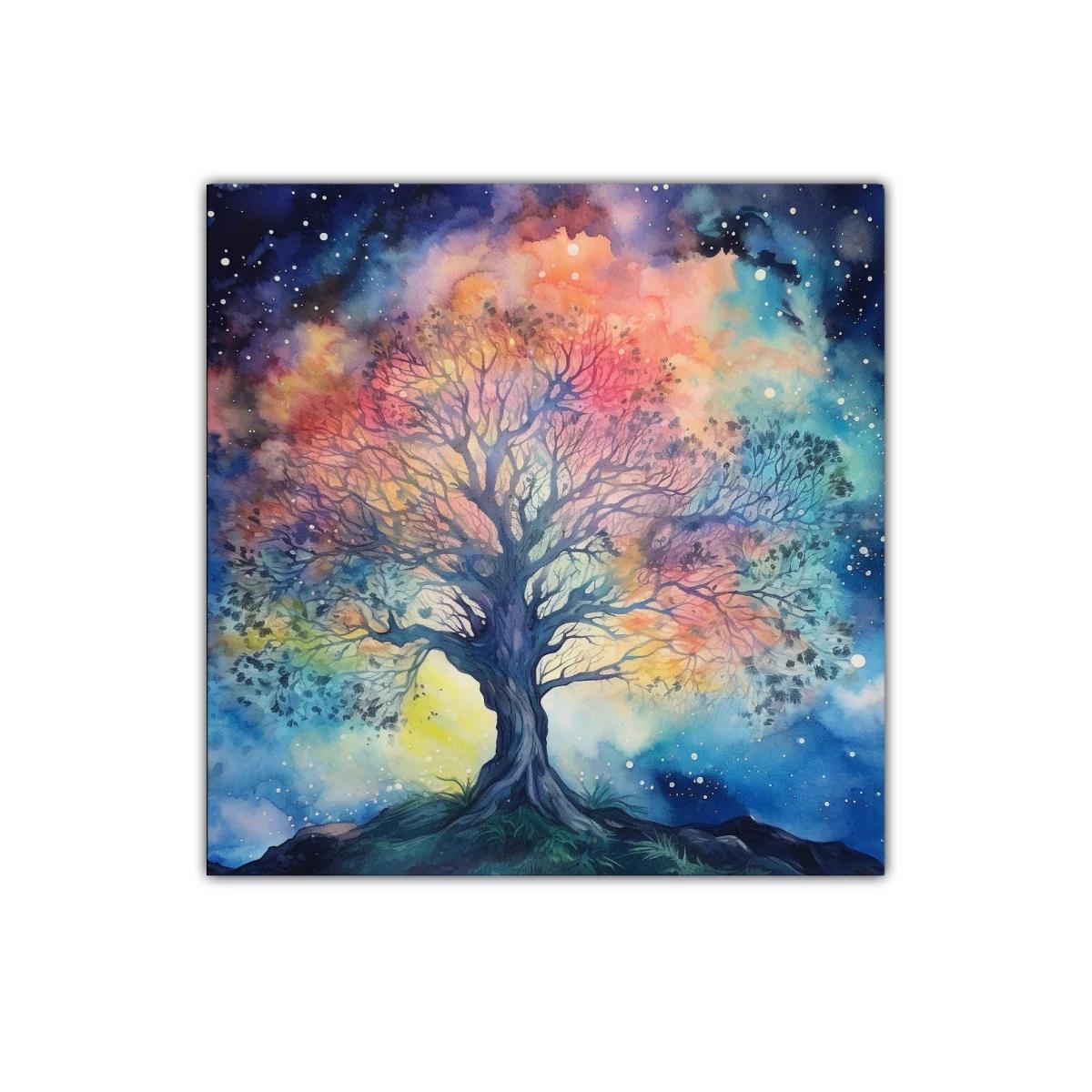 Árbol multicolor con fondo estrellado y nebular — miniatura 1