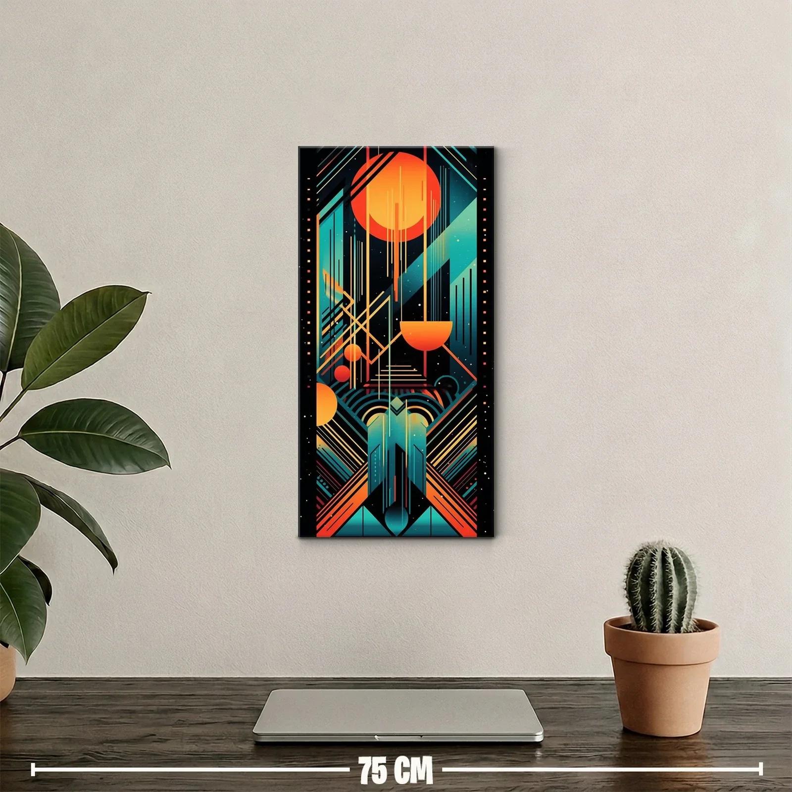 Cuadro sol geométrico con copa cáliz naranja — miniatura 2