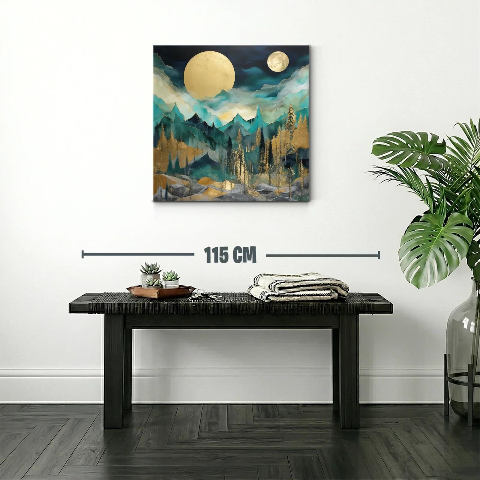Paisaje nocturno con lunas doradas y montañas azules — miniatura 2