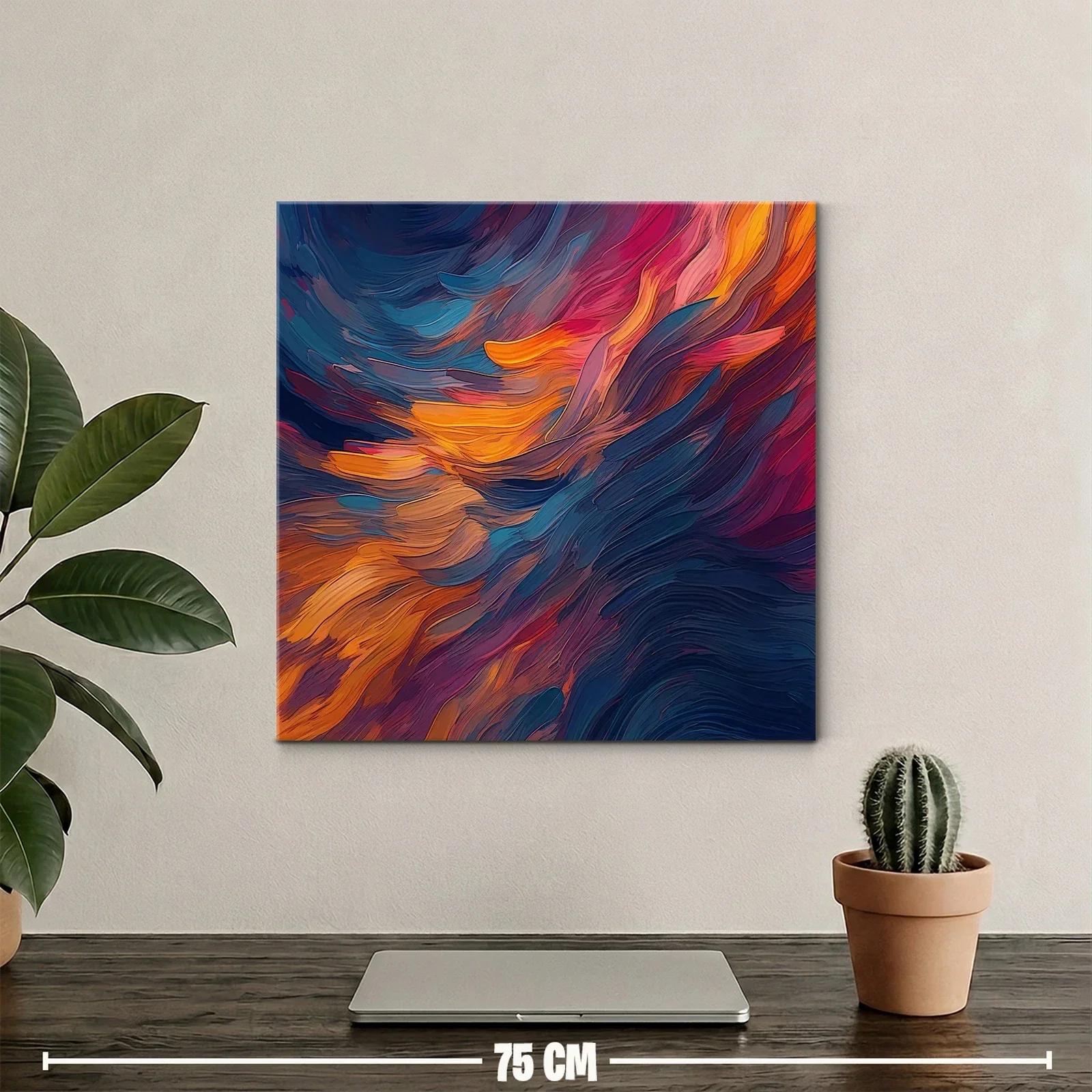 Cuadro abstracto con tonos cálidos y azules profundos — miniatura 2