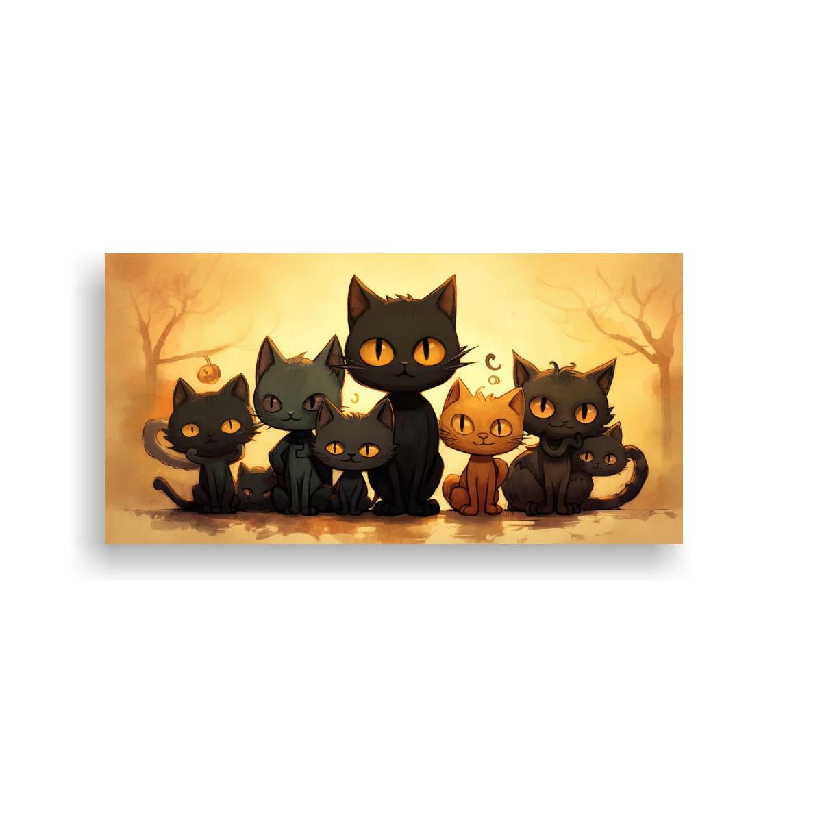 Cuadro grupo de gatos con luna creciente