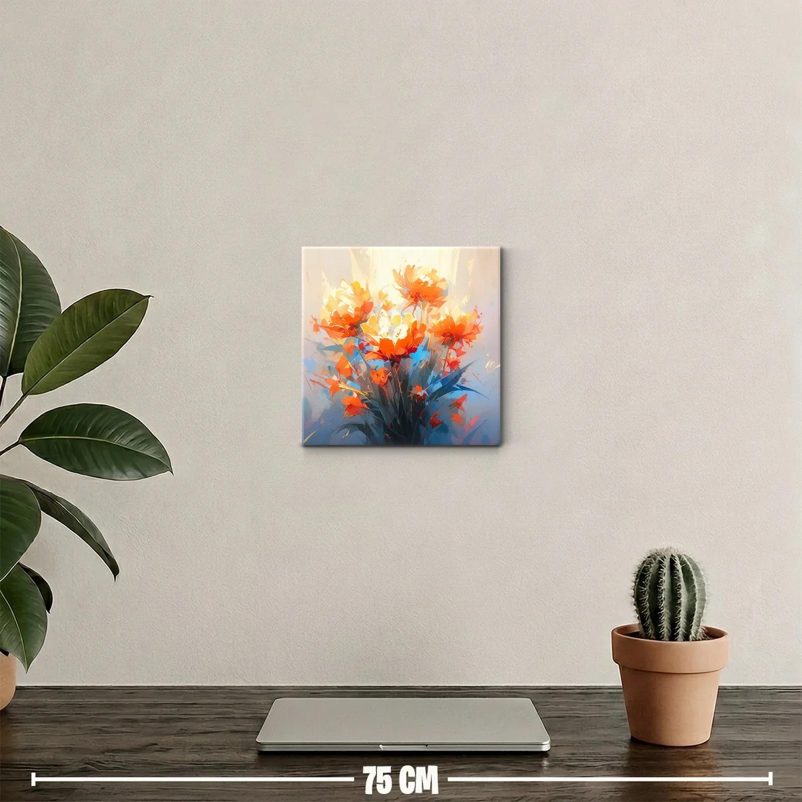 Cuadro decorativo con vibrantes flores naranjas y azules — miniatura 2