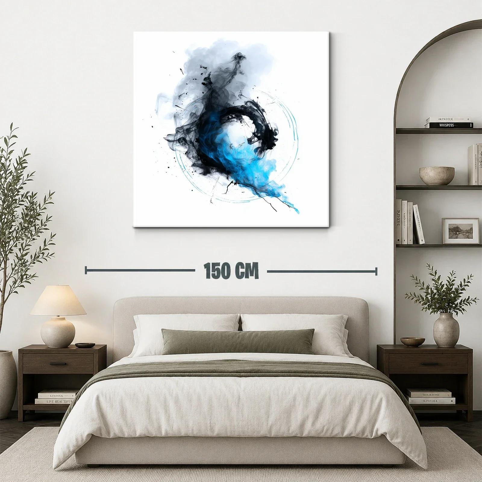 Cuadro abstracto con formas fluidas en azul y negro — miniatura 3