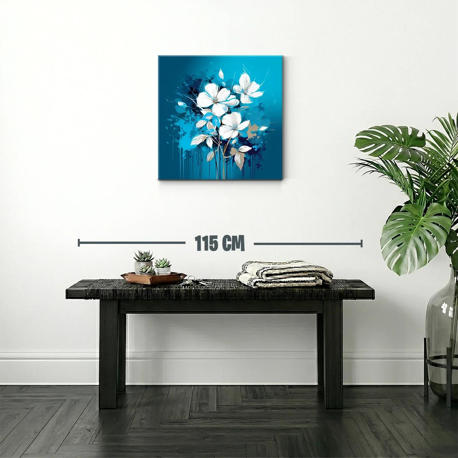 Flores blancas sobre fondo azul vibrante con salpicaduras — miniatura 2