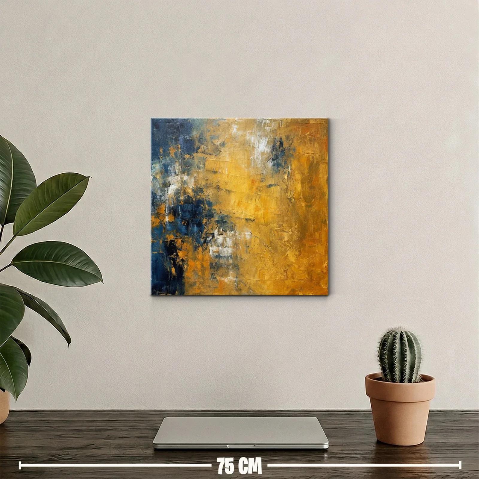 Cuadro abstracto en tonos dorados y azul profundo — miniatura 2