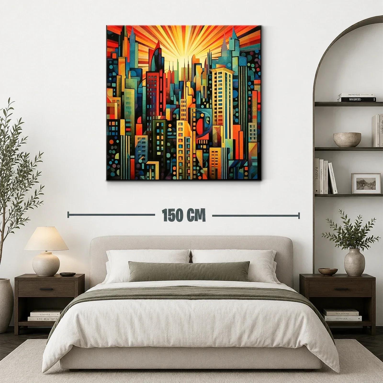 Vibrante ciudad moderna con luz radiante al amanecer — miniatura 3