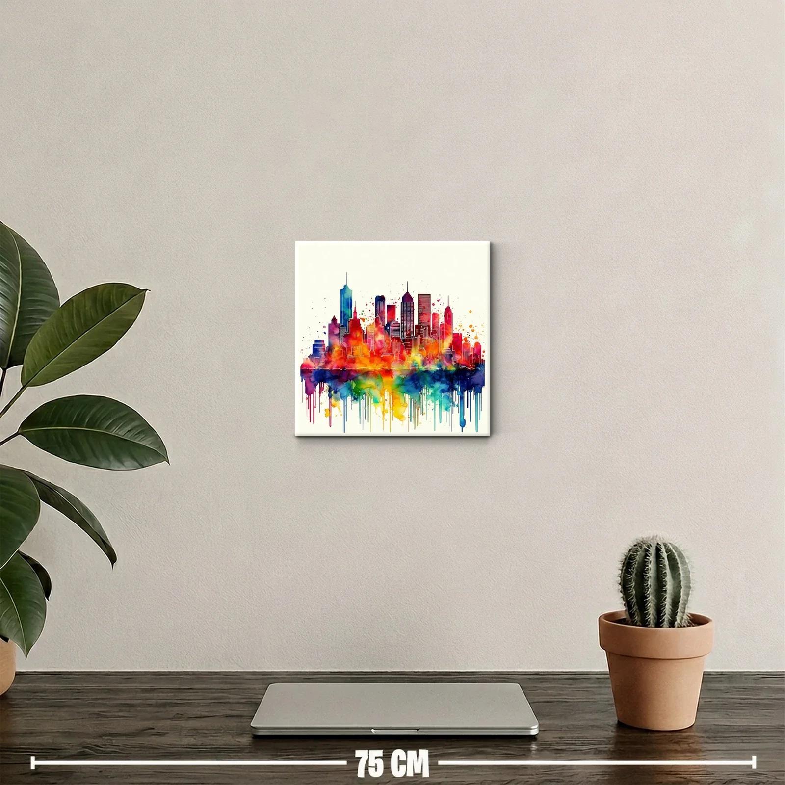 Colorida silueta urbana vibrante con efecto acuarela — miniatura 2
