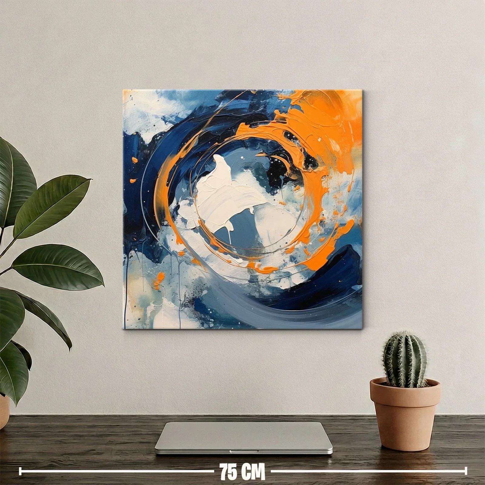 Cuadro abstracto con vibrantes tonos naranjas y azules dinámicos — miniatura 2