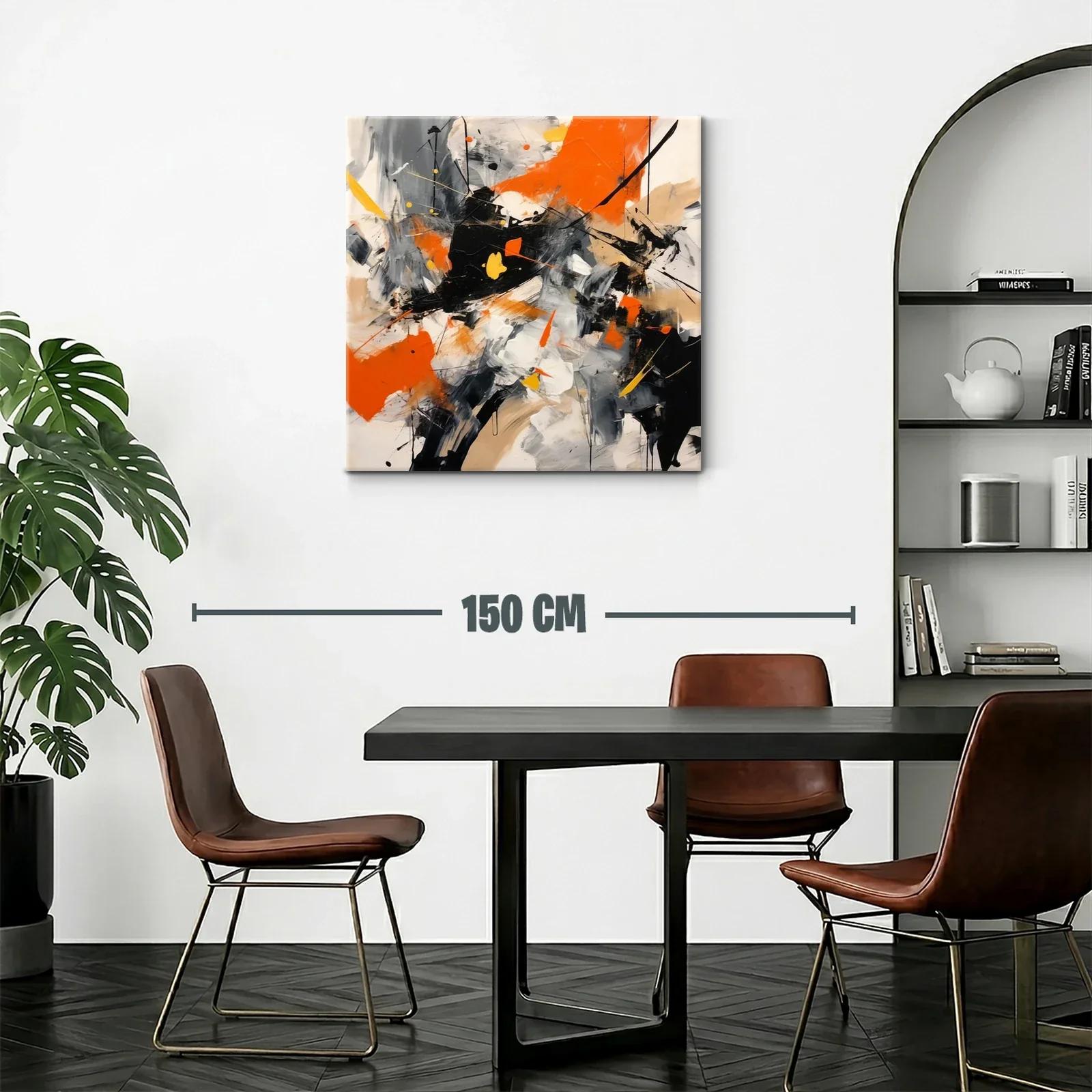 Cuadro abstracto vibrante con tonos naranjas y negros impactantes — miniatura 2