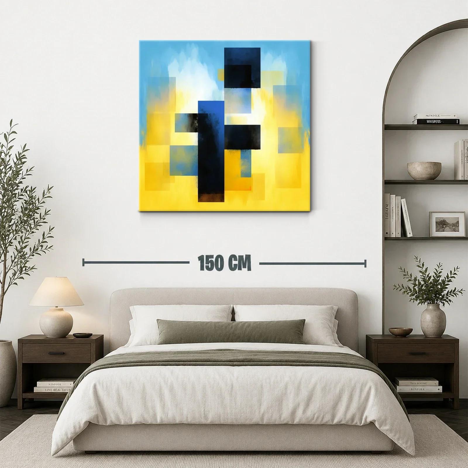 Cuadro abstracto con bloques y degradados en azul y amarillo — miniatura 3