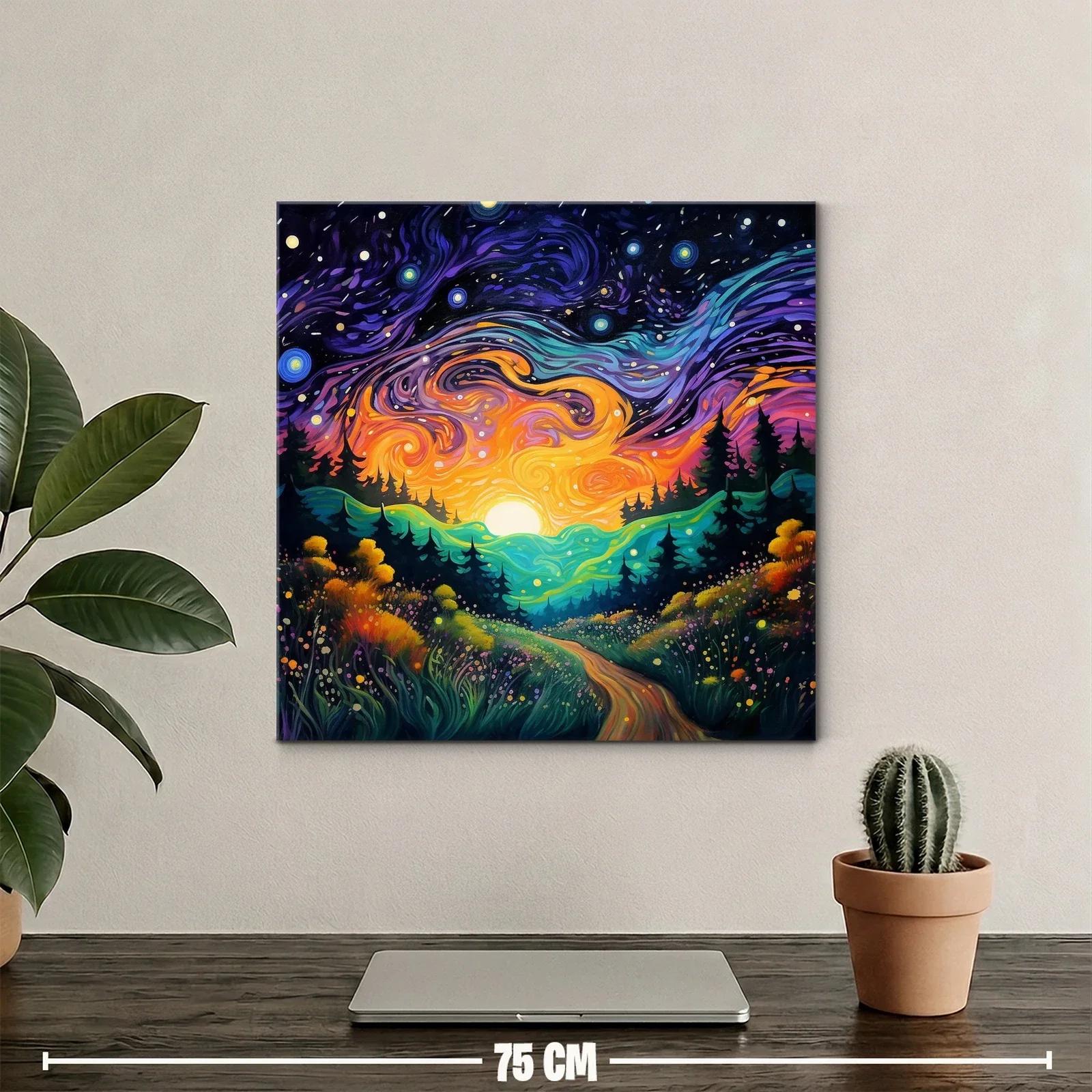 Paisaje nocturno vibrante con cielo estrellado y sendero — miniatura 2