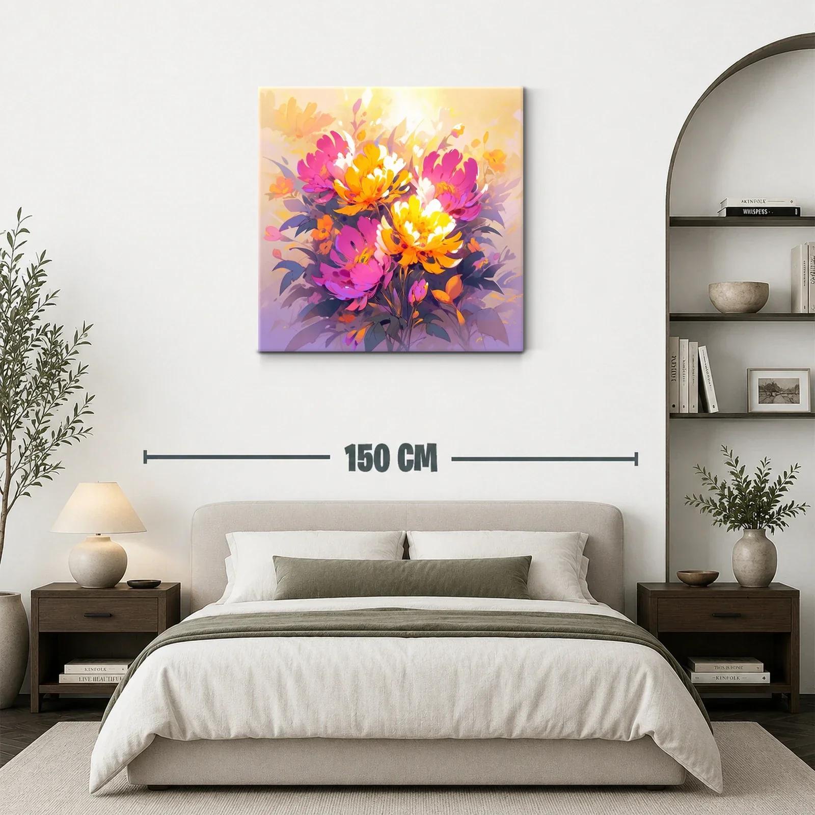 Cuadro con ramo de flores vibrantes en tonos cálidos — miniatura 3
