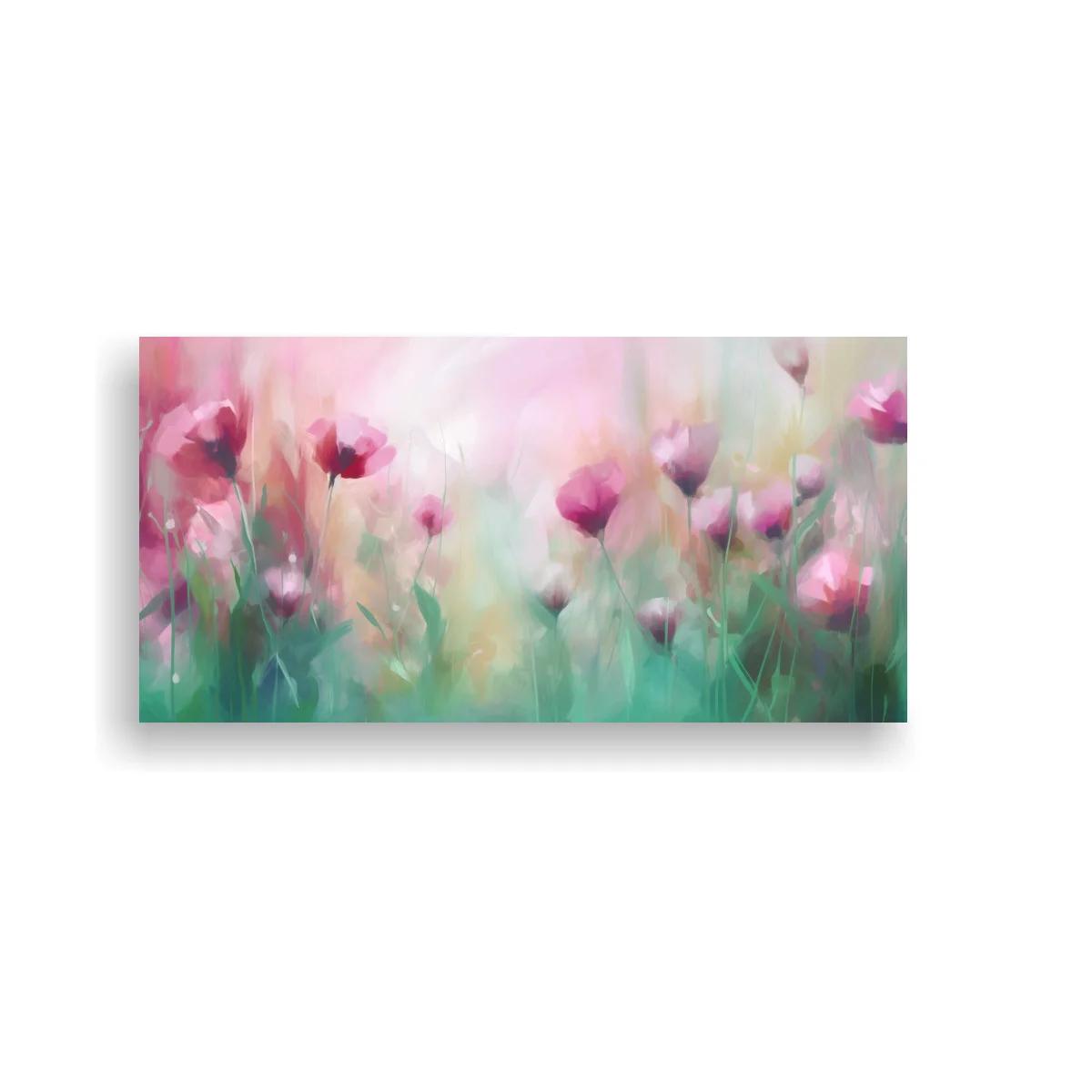 Cuadro tulipanes rosados en paisaje horizontal luminoso — imagen principal