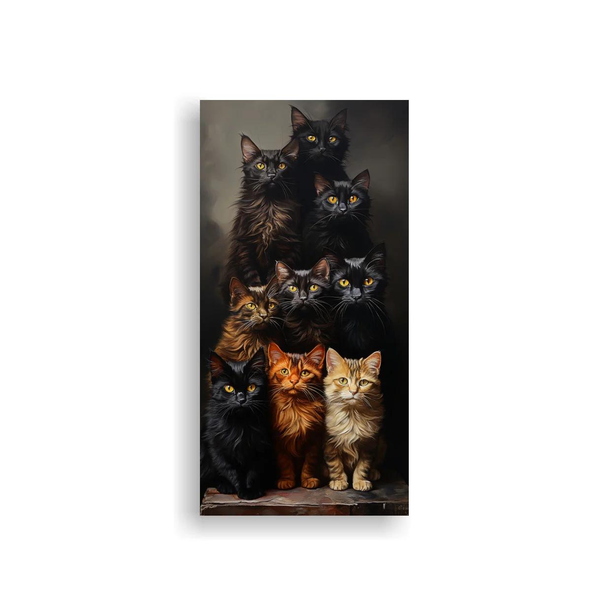 Cuadro grupo de gatos con contraste de pelajes claros — imagen principal