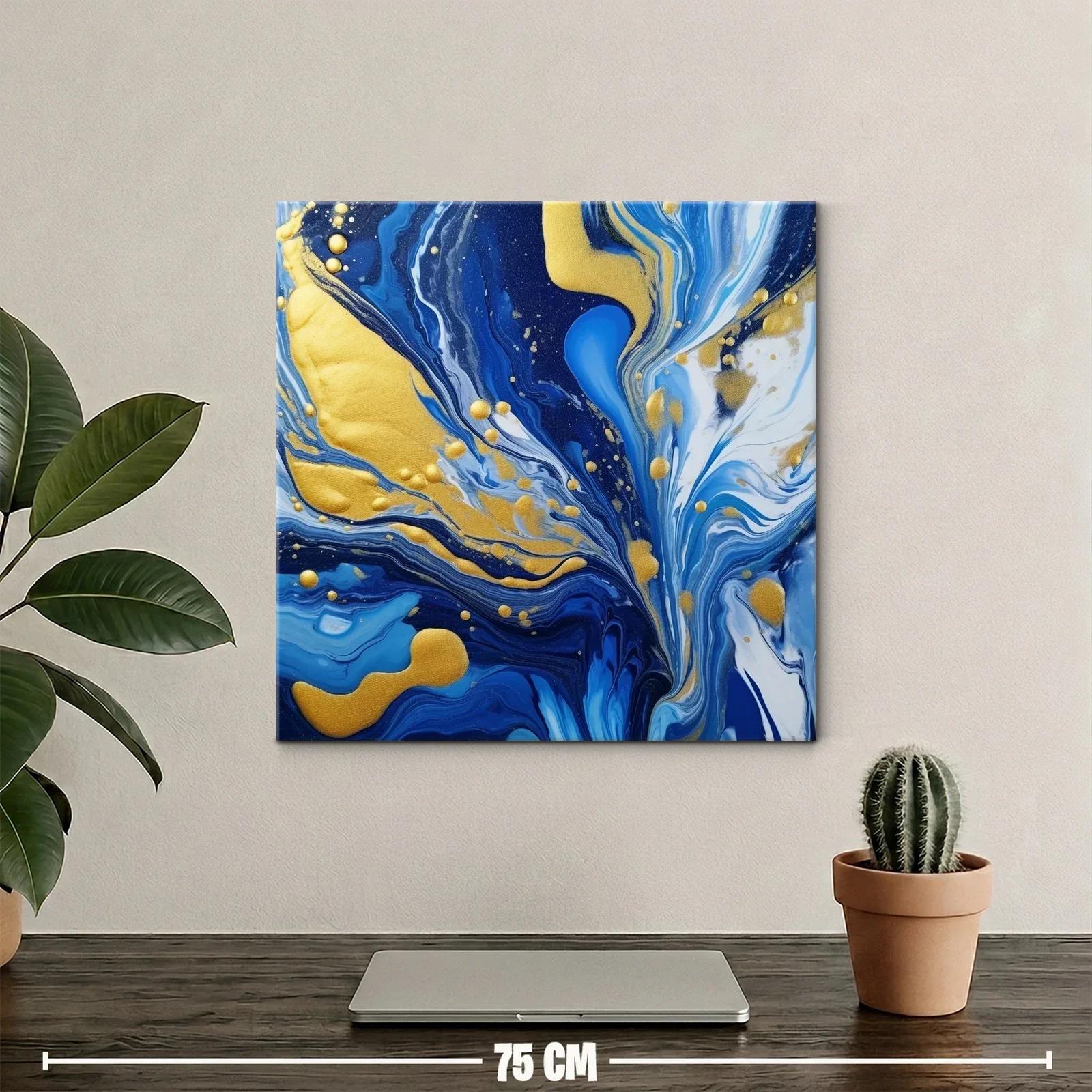 Cuadro abstracto en tonos azules con detalles dorados brillantes — miniatura 2