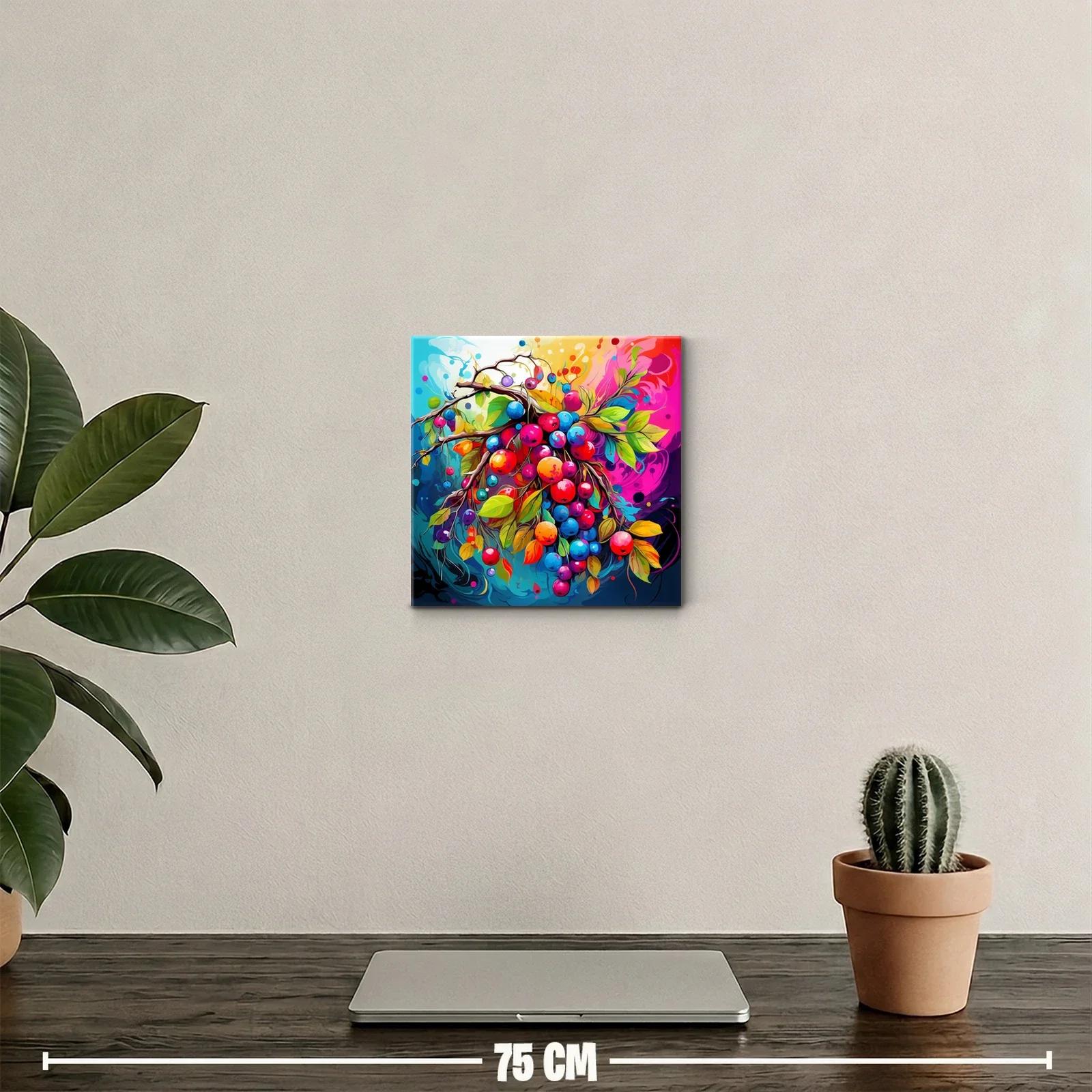 Cuadro vibrante con racimo de frutas y hojas coloridas — miniatura 2
