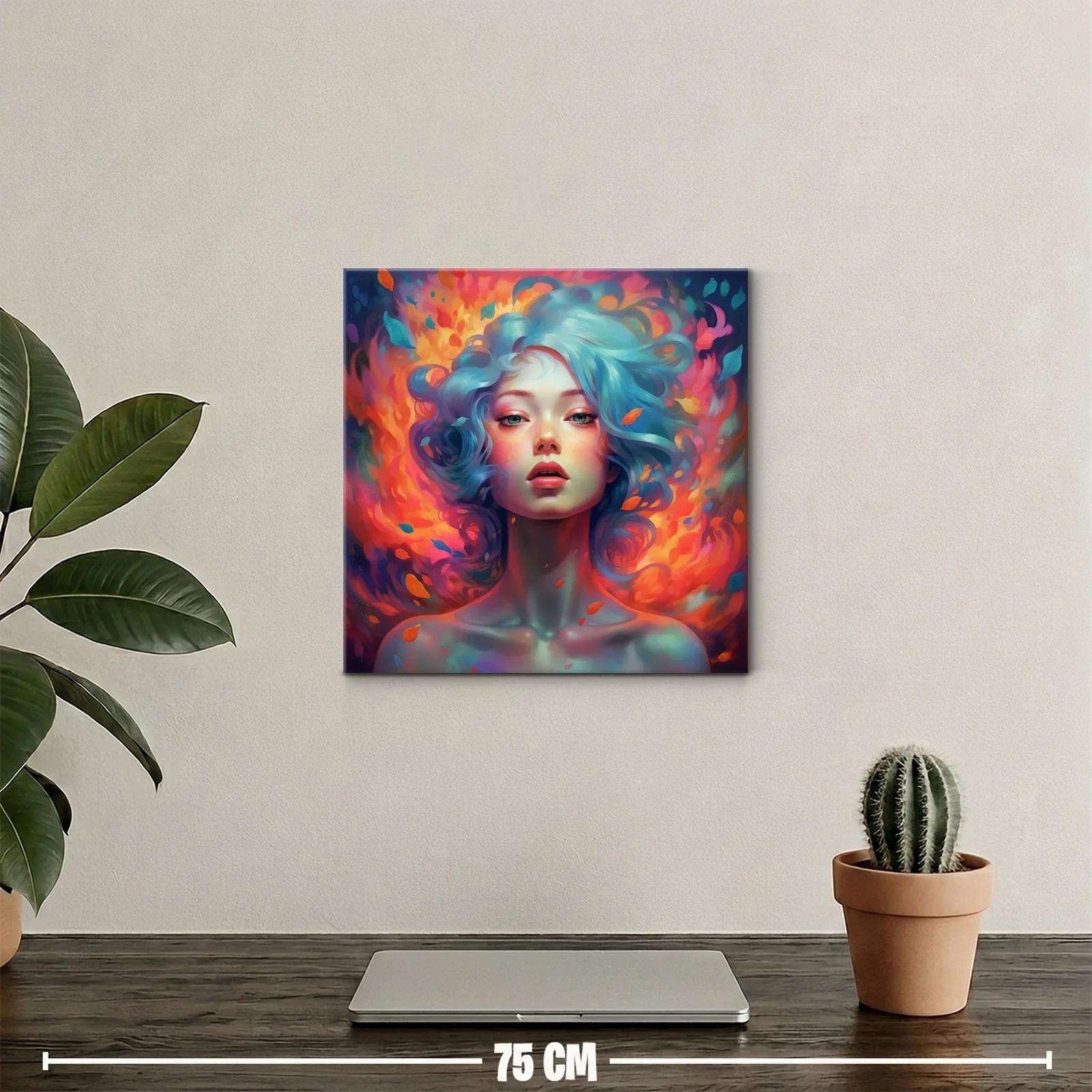 Retrato femenino con cabello azul y llamas vibrantes — miniatura 2