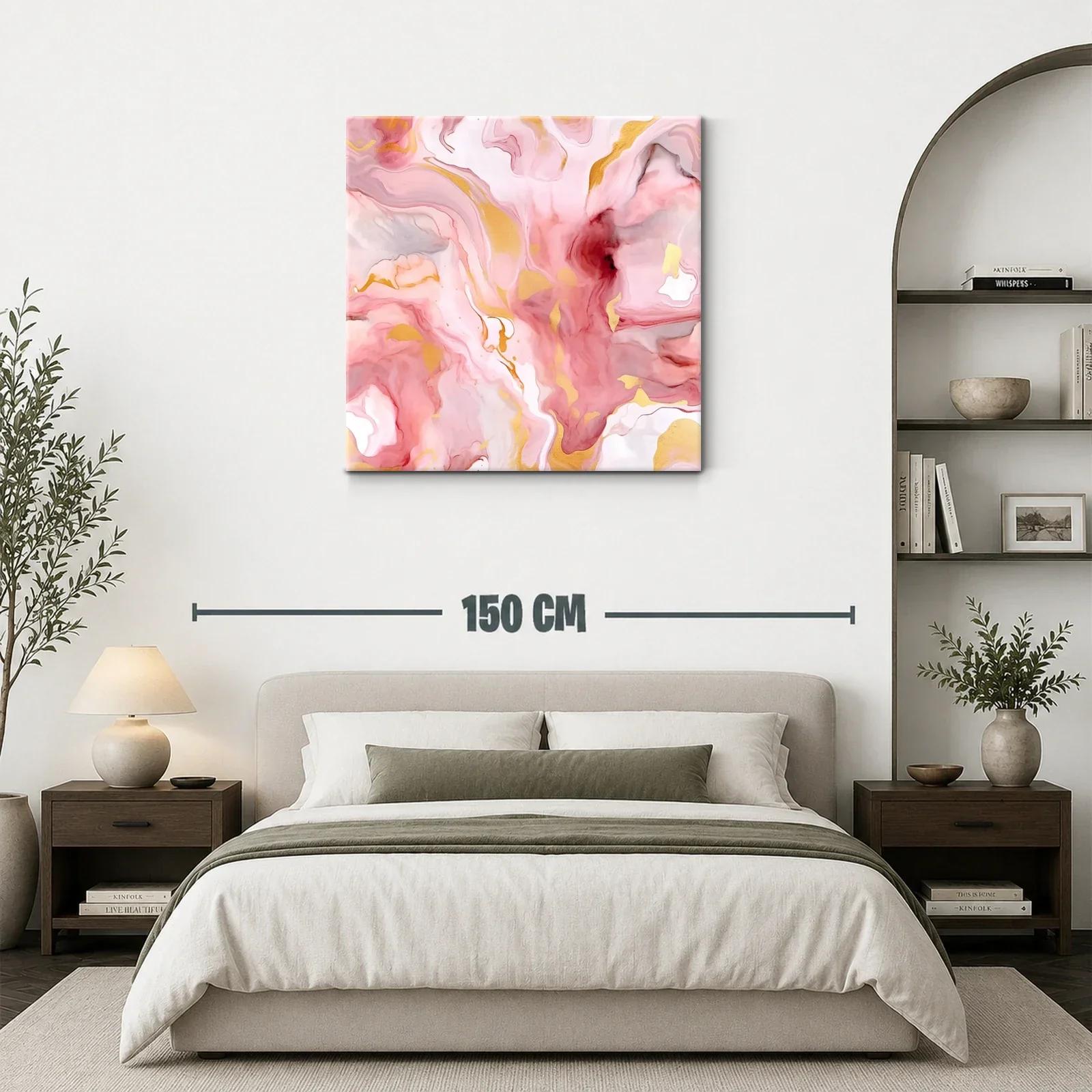 Cuadro abstracto con tonos rosas dorados y suaves detalles — miniatura 3