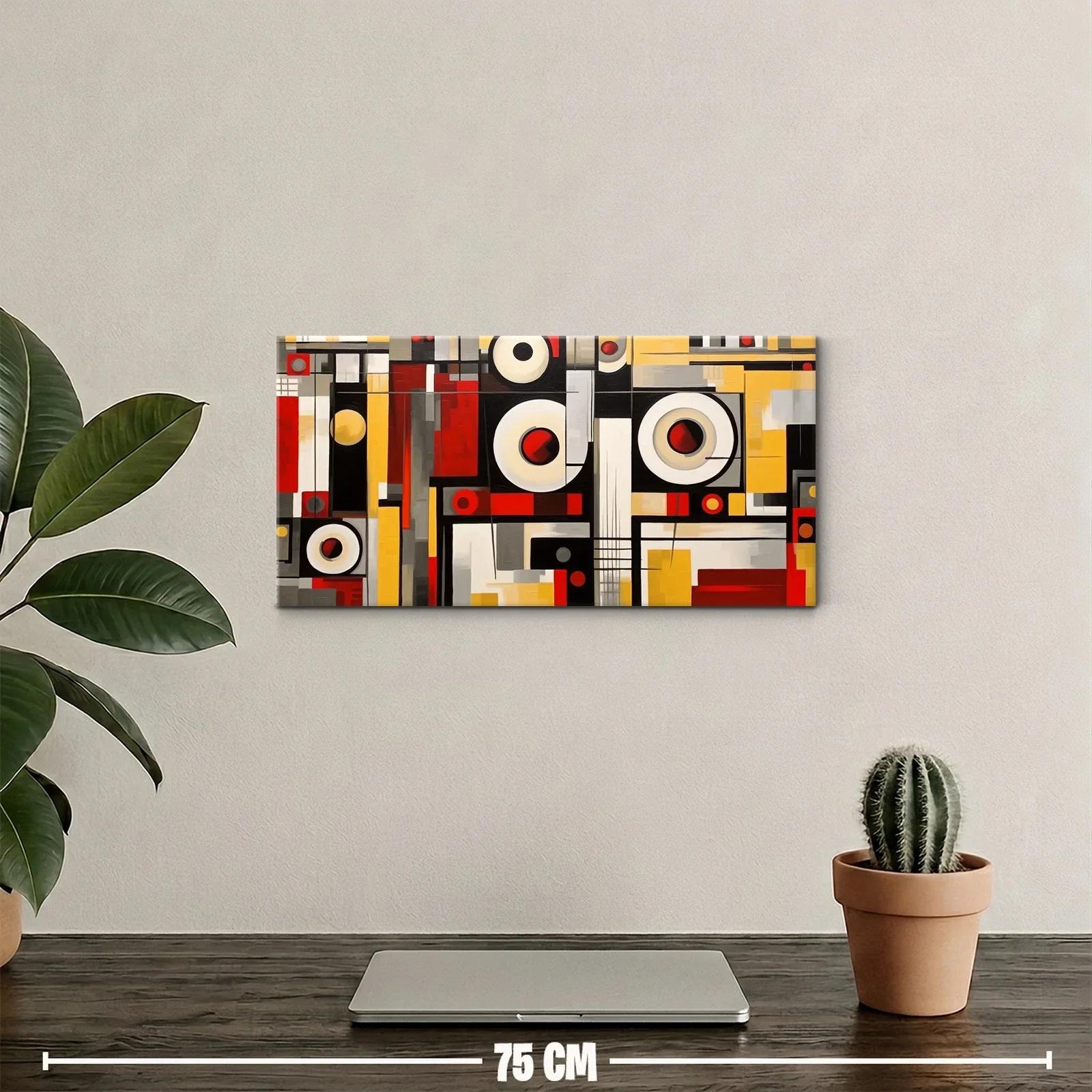 Cuadro abstracto geométrico con círculos concéntricos y bloques — miniatura 2