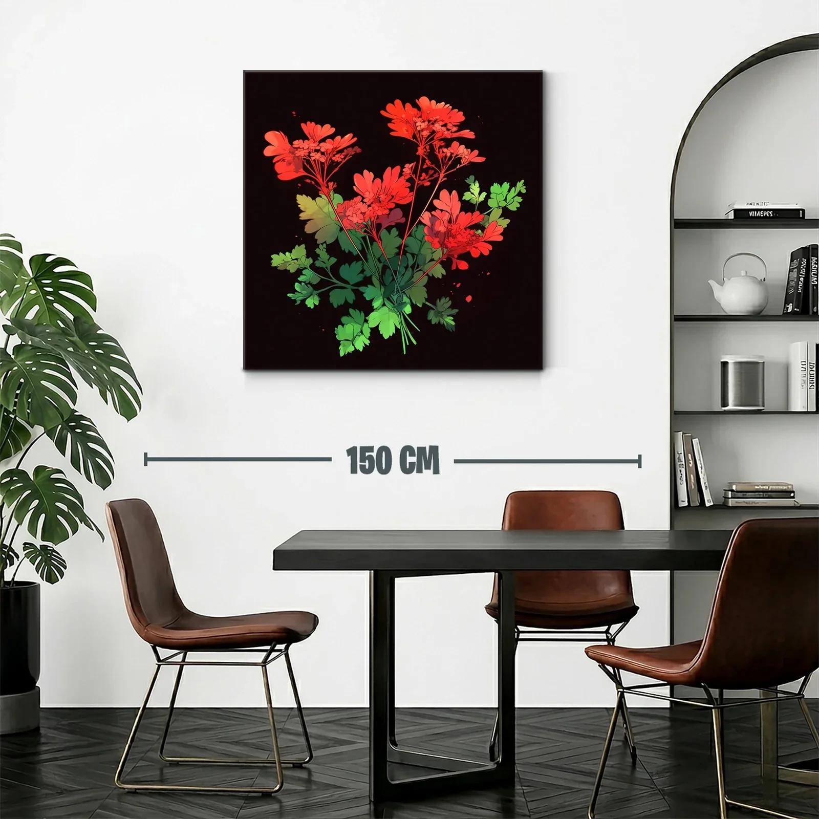 Ramo vibrante de flores rojas y hojas verdes sobre fondo oscuro — miniatura 2