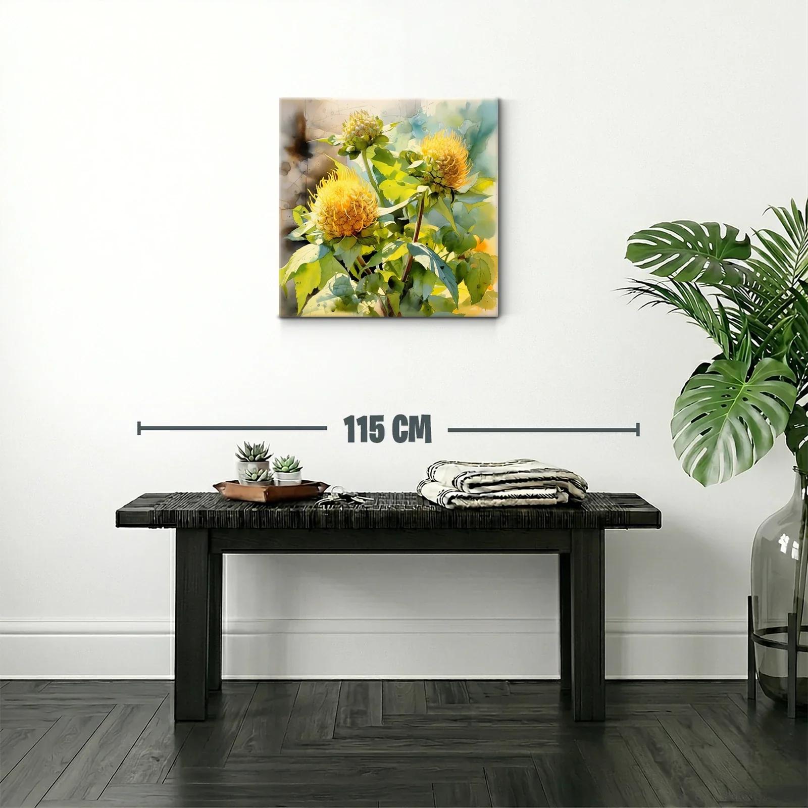 Cuadro floral vibrante con tonos amarillos y verdes naturales — miniatura 2