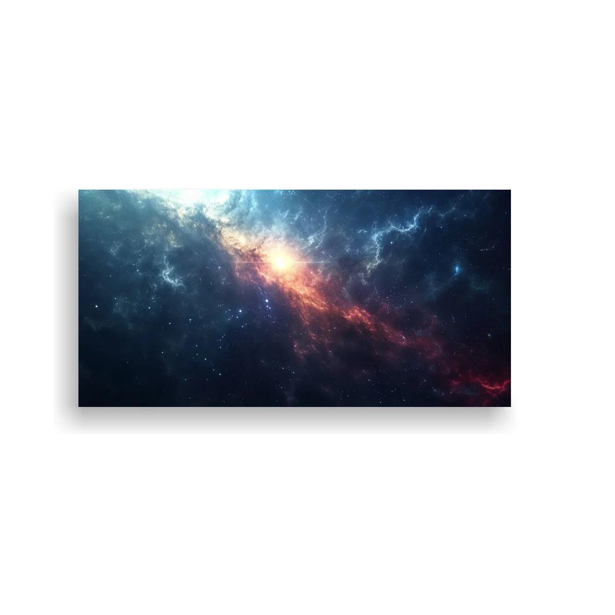 Cuadro nebulosa espacial con núcleo brillante y franja rojiza — imagen principal