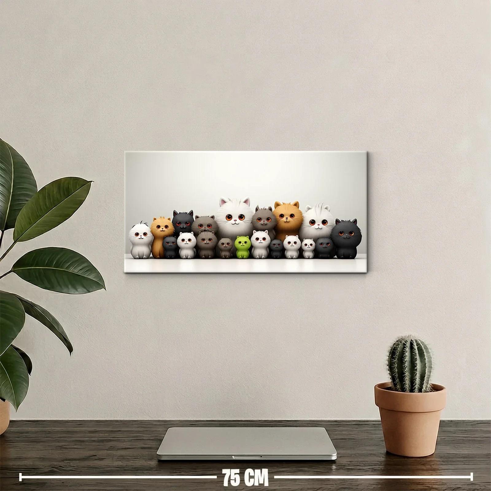 Cuadro fila de gatitos kawaii con fondo degradado — miniatura 2