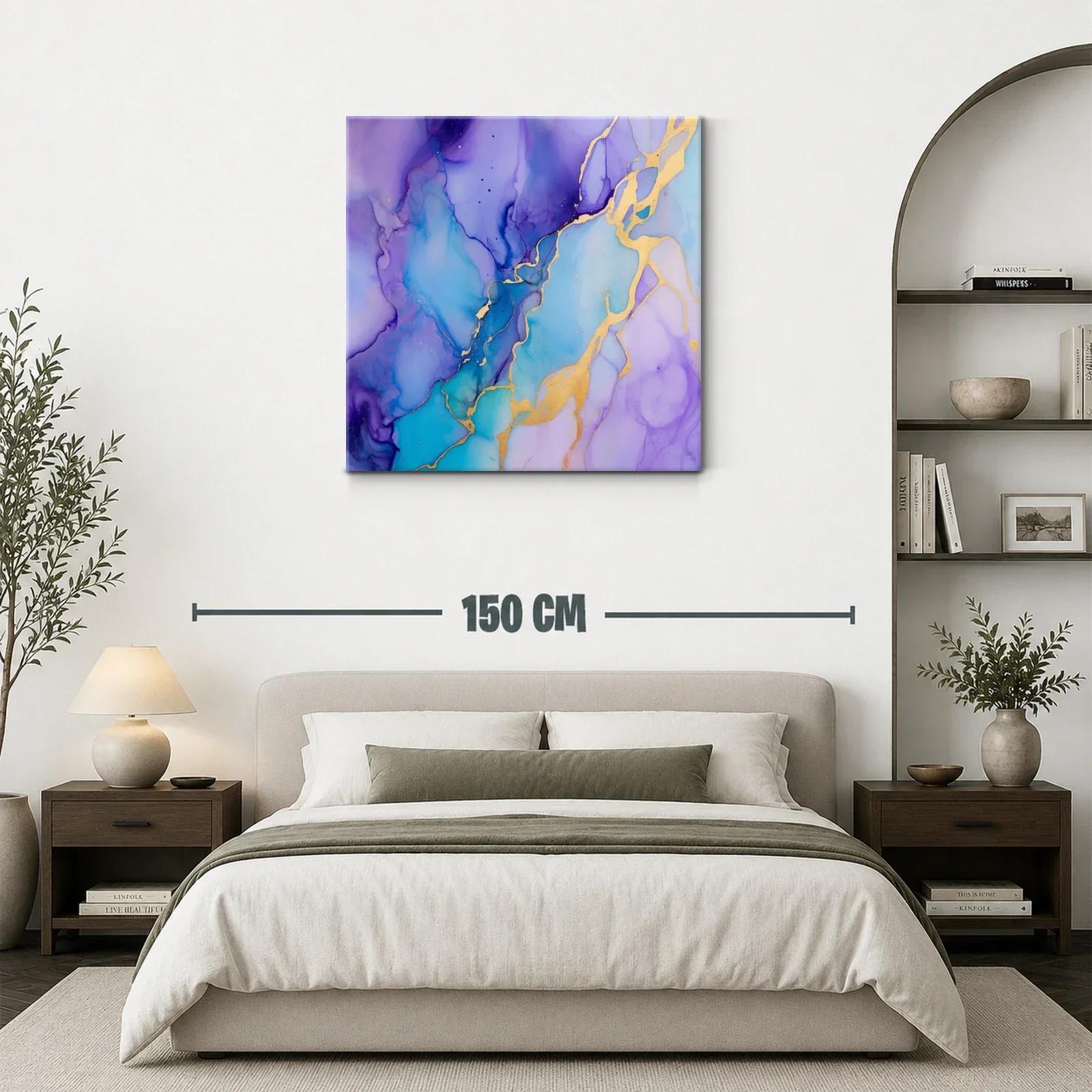 Cuadro abstracto con tonos azules y violetas y toques dorados — miniatura 3