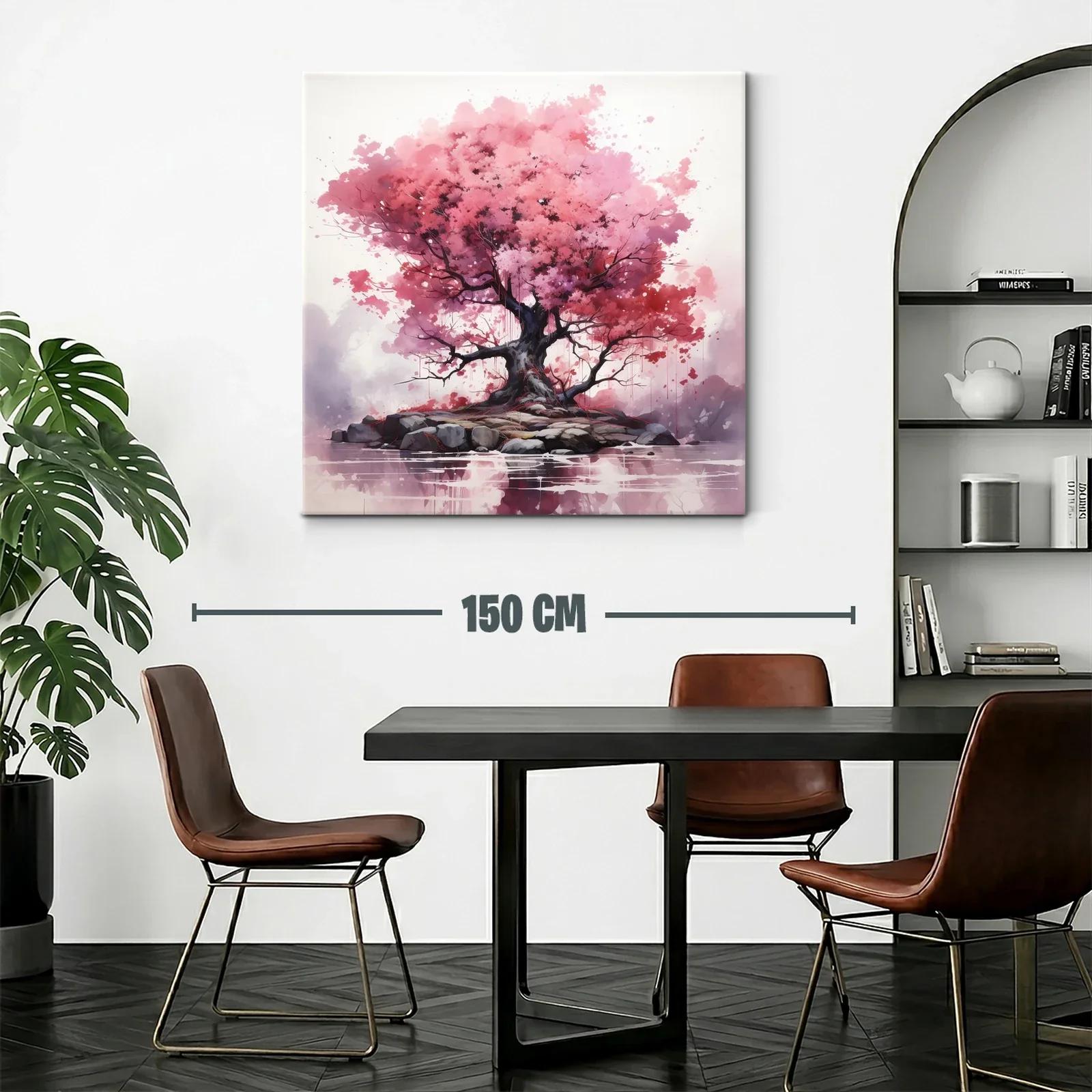 Árbol con Follaje Rosa en Isla Rocosa — miniatura 2