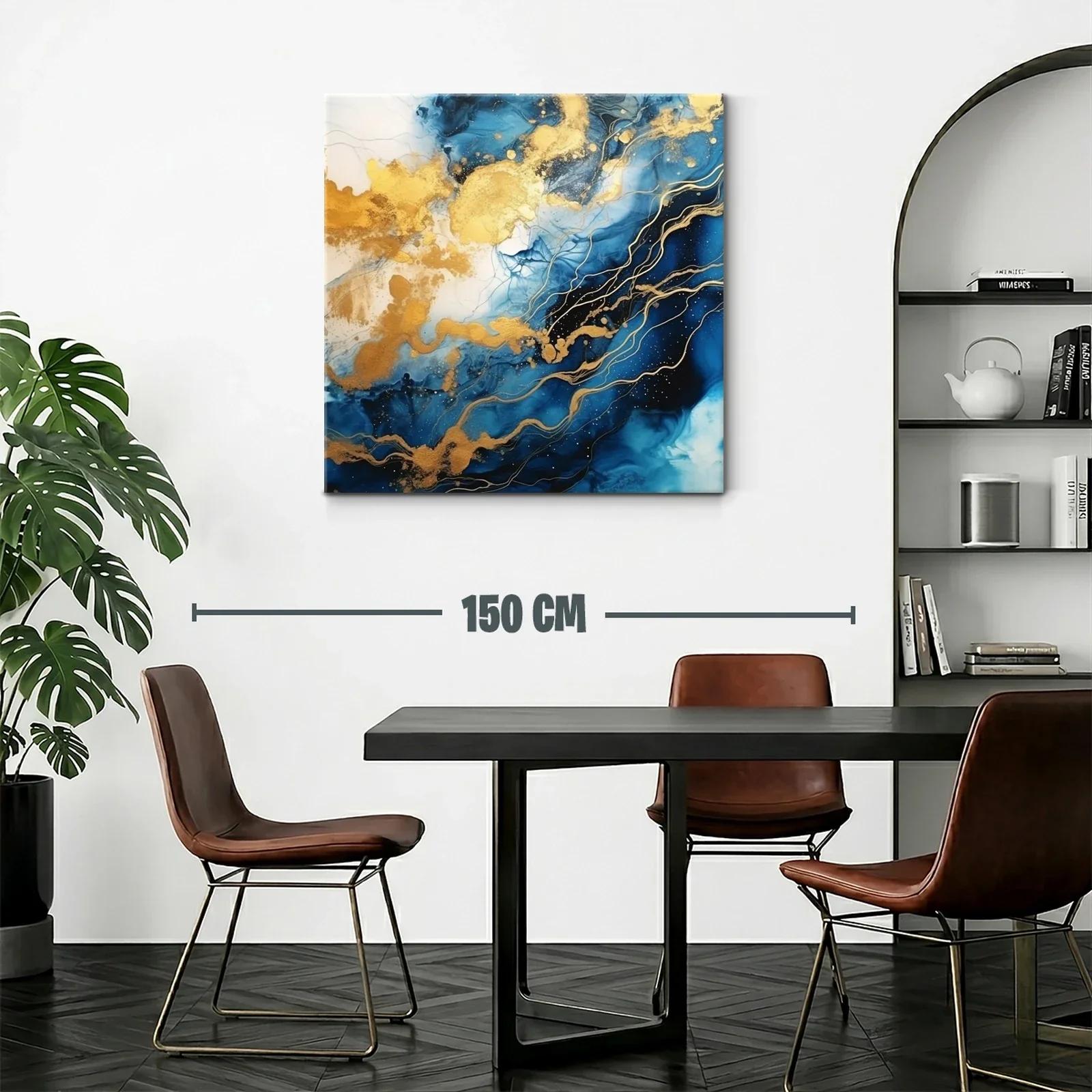 Cuadro abstracto con vibrantes tonos azules y dorados — miniatura 2