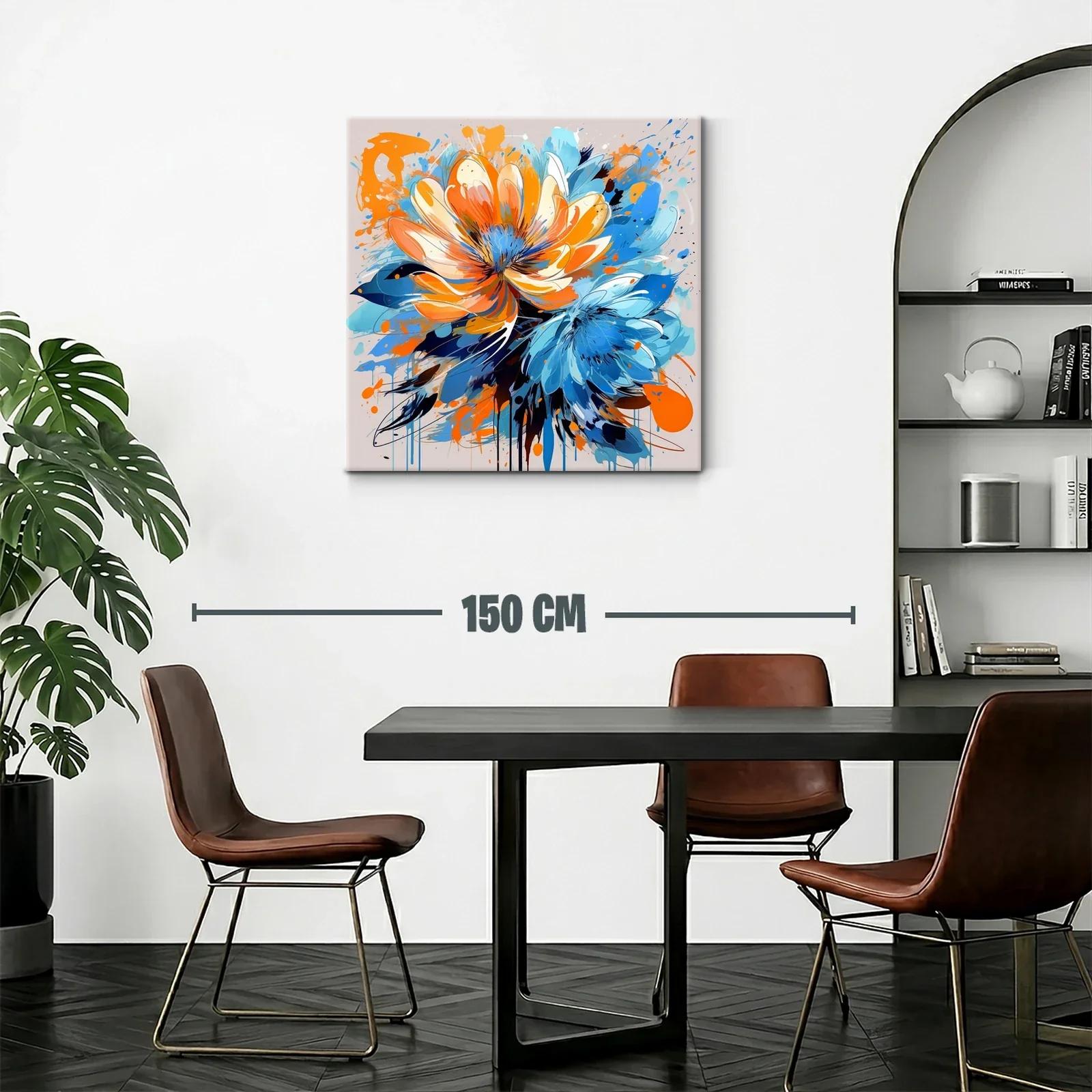 Cuadro vibrante con flores en tonos azul y naranja — miniatura 2