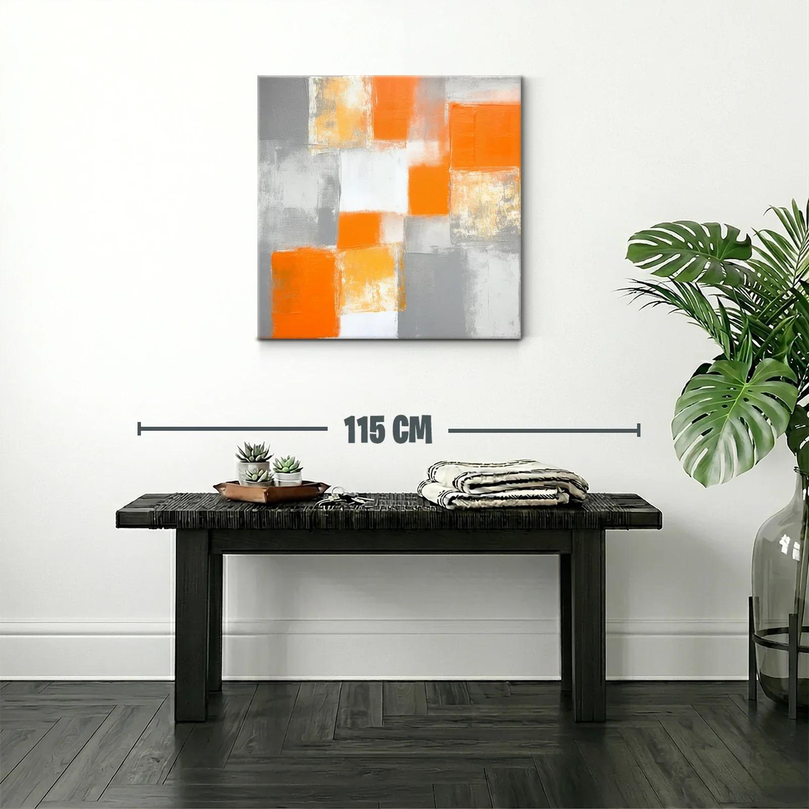Cuadro abstracto en tonos naranjas y grises modernos — miniatura 2