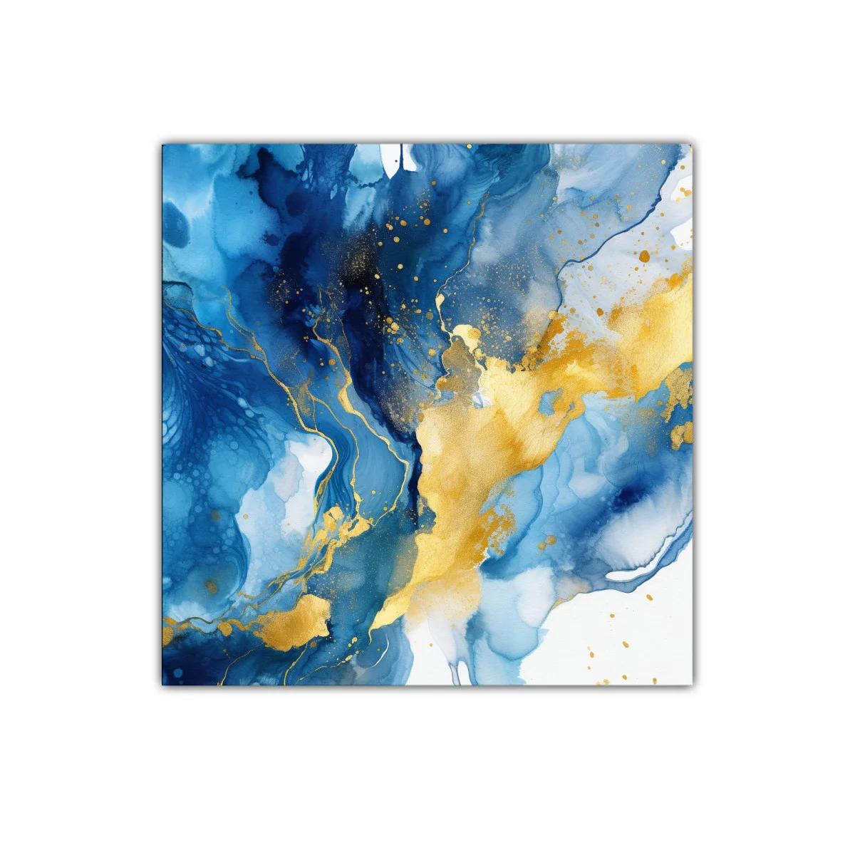 Cuadro abstracto azul y oro para ambientes modernos — miniatura 1