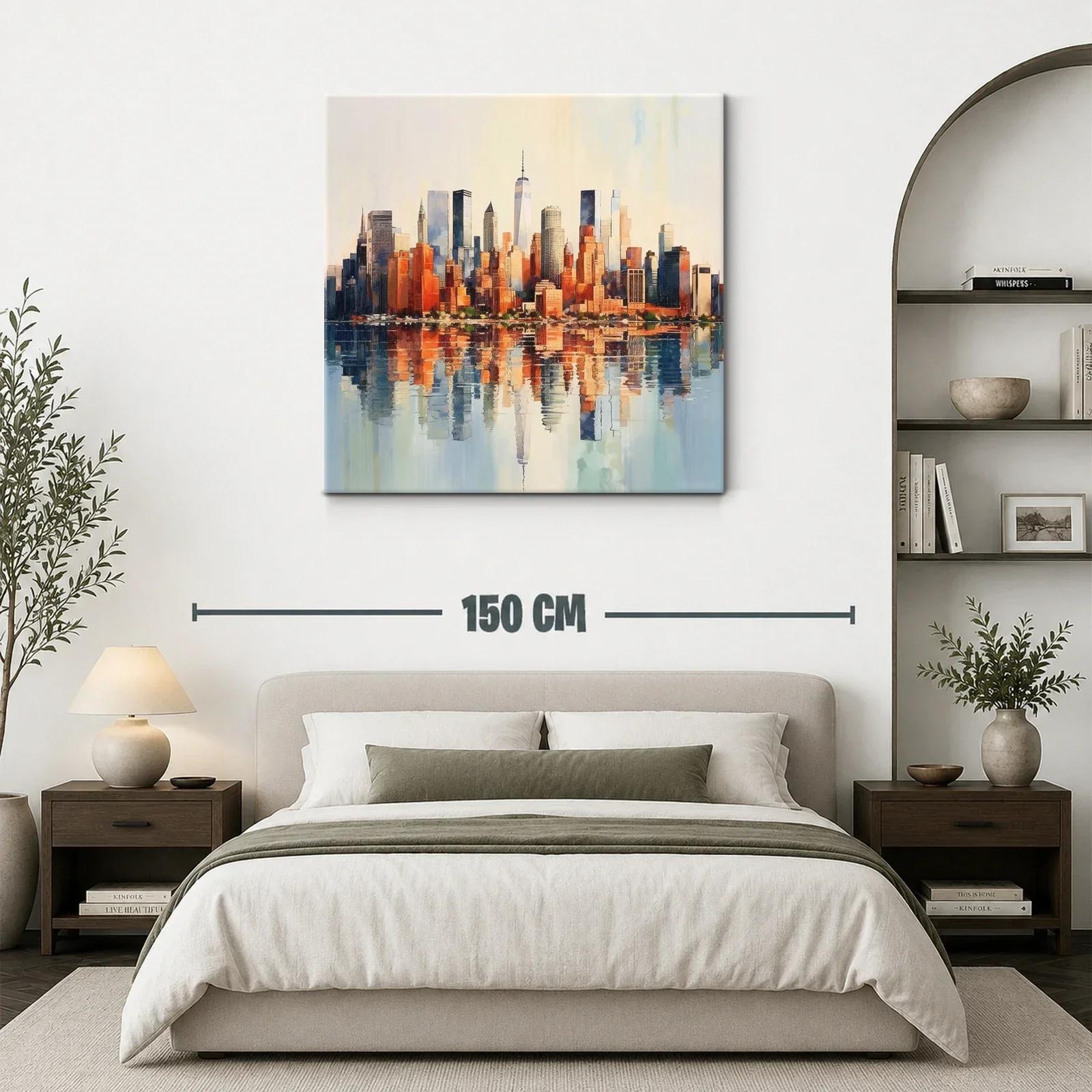Atardecer sobre el horizonte urbano con reflejo en agua — miniatura 3