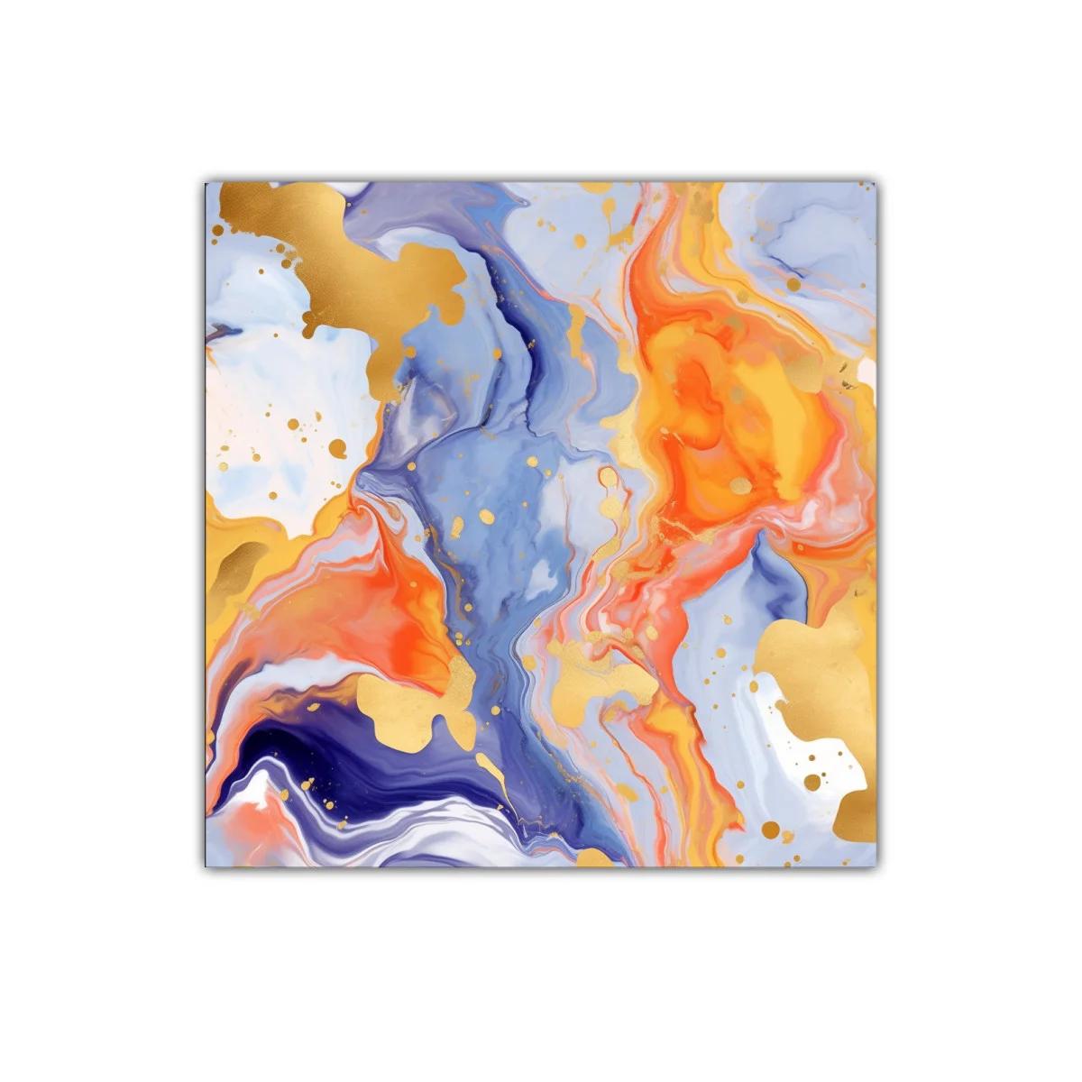 Cuadro abstracto en tonos cálidos y azules con detalles dorados — miniatura 1