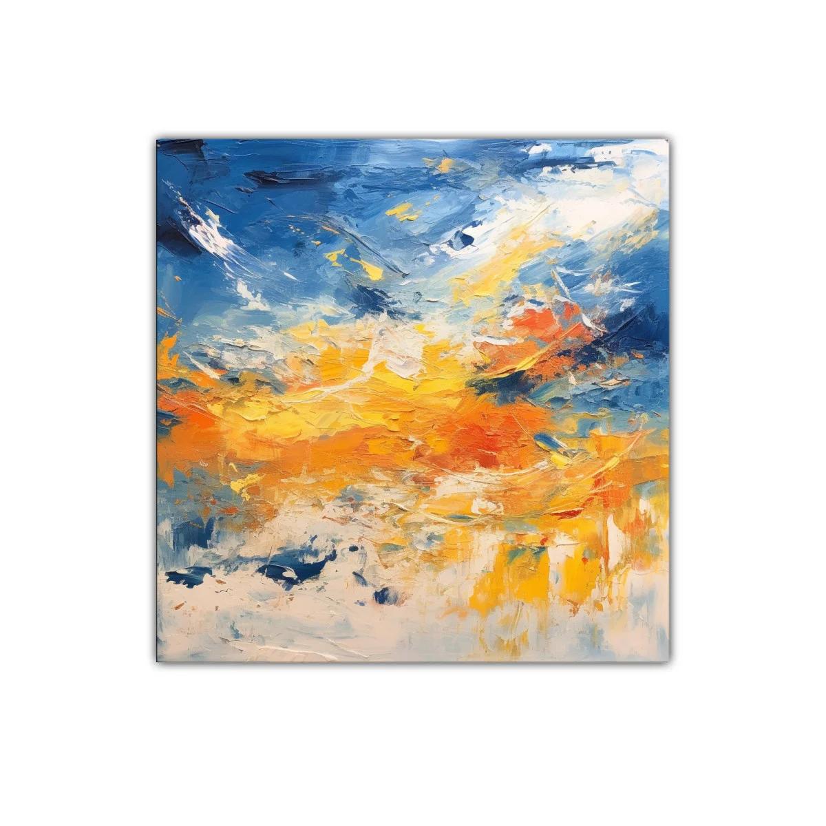 Cuadro abstracto con explosión de colores cálidos y fríos — imagen principal
