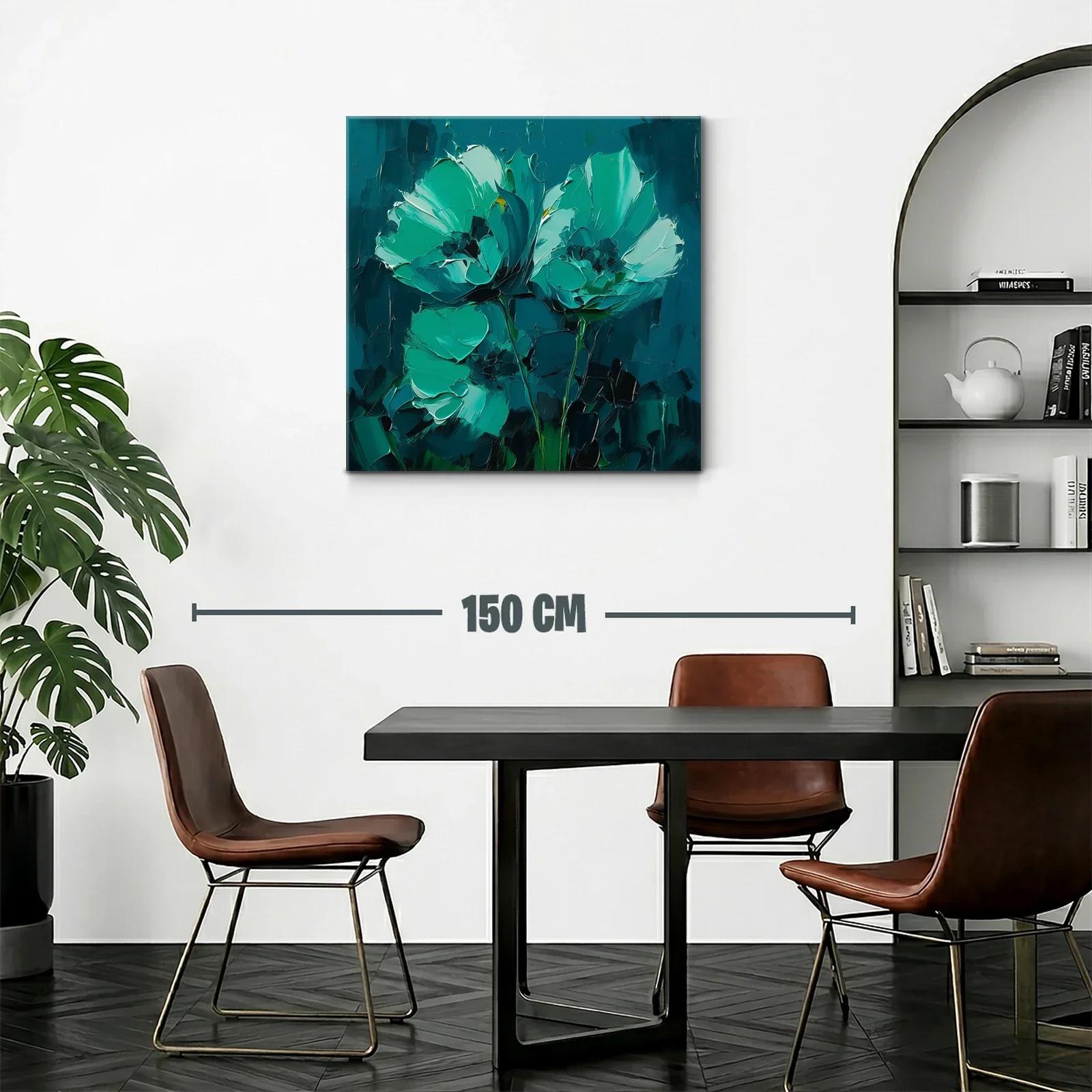 Cuadro floral pintura moderna en tonos verdes y azules — miniatura 2