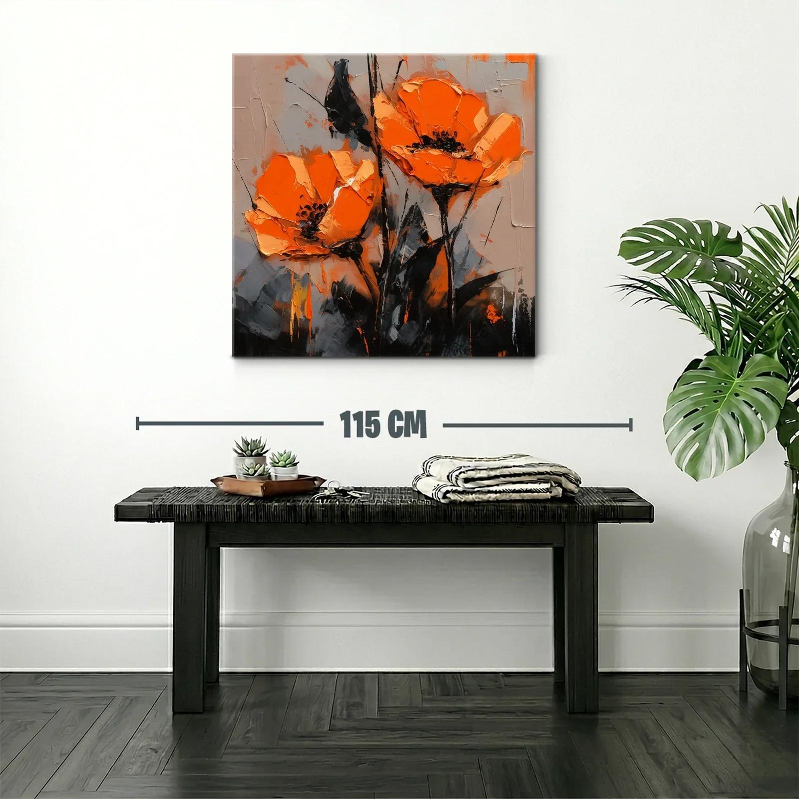 Cuadro con flores vibrantes en tonos naranja y negro — miniatura 2