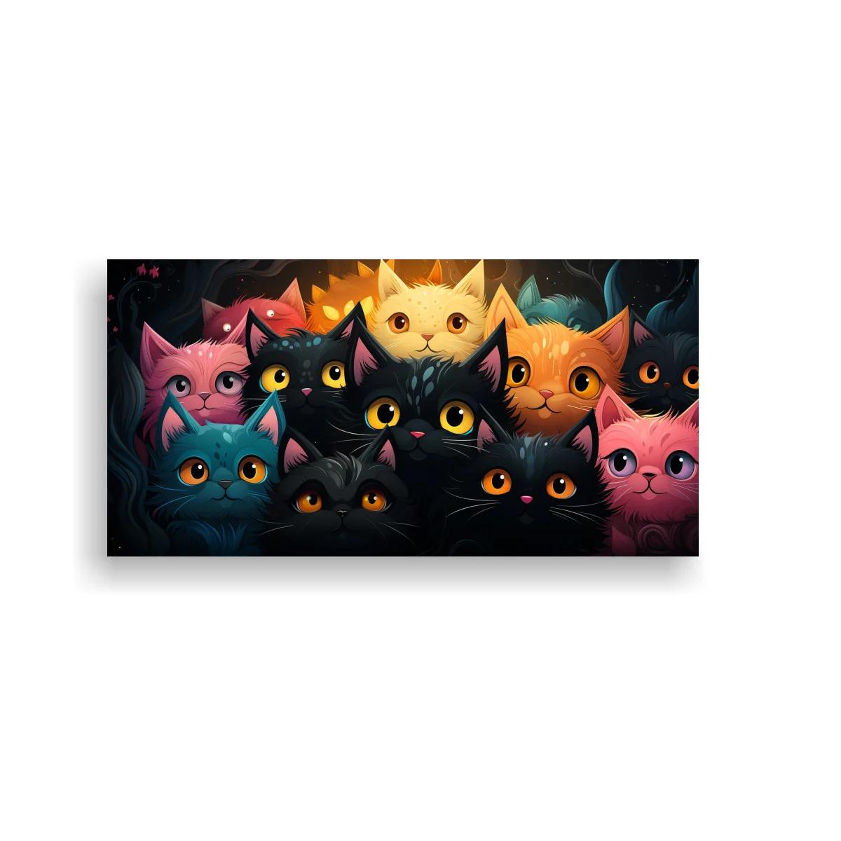 Cuadro grupo de gatos de colores formando un retrato grupal