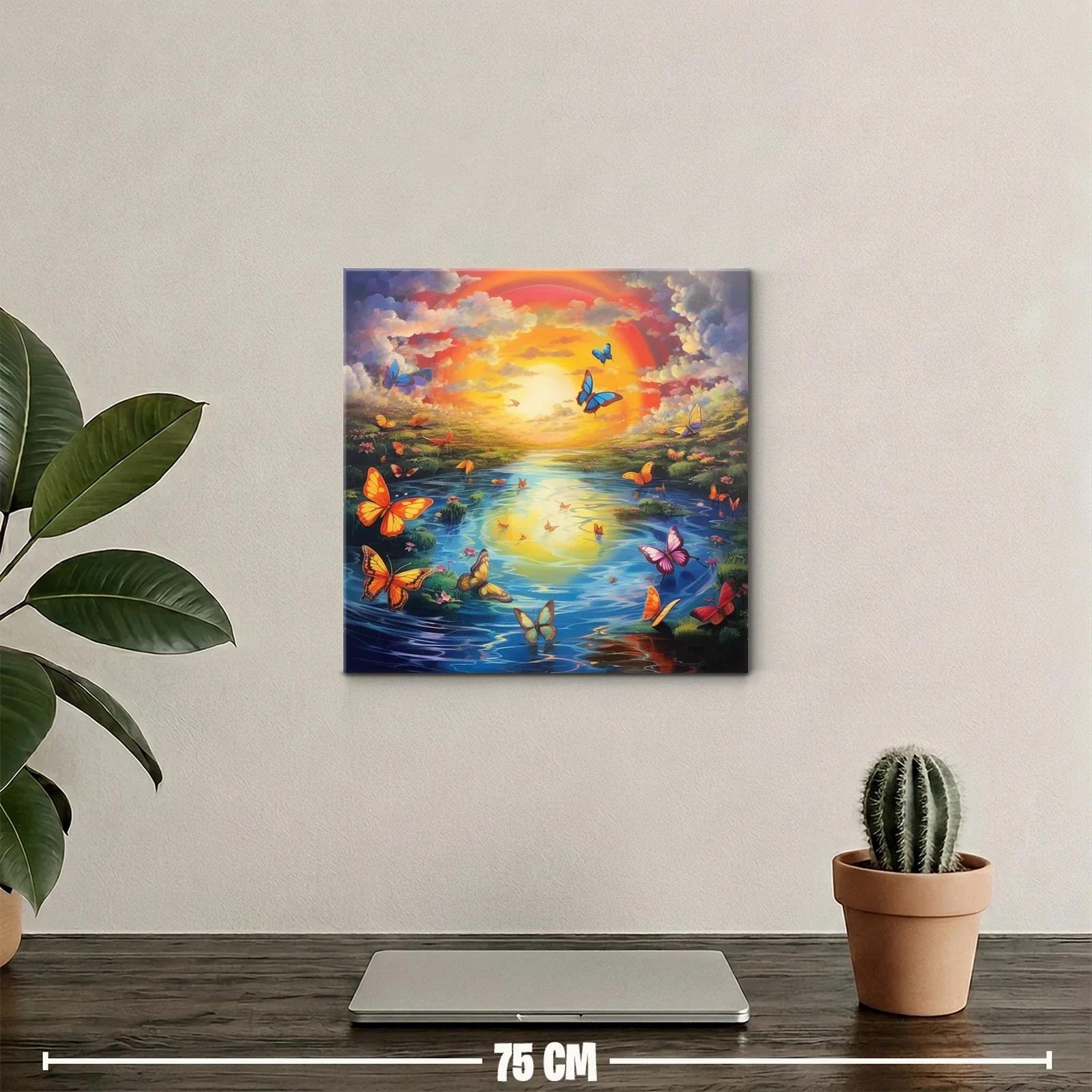 Paisaje onírico con mariposas y atardecer vibrante — miniatura 2