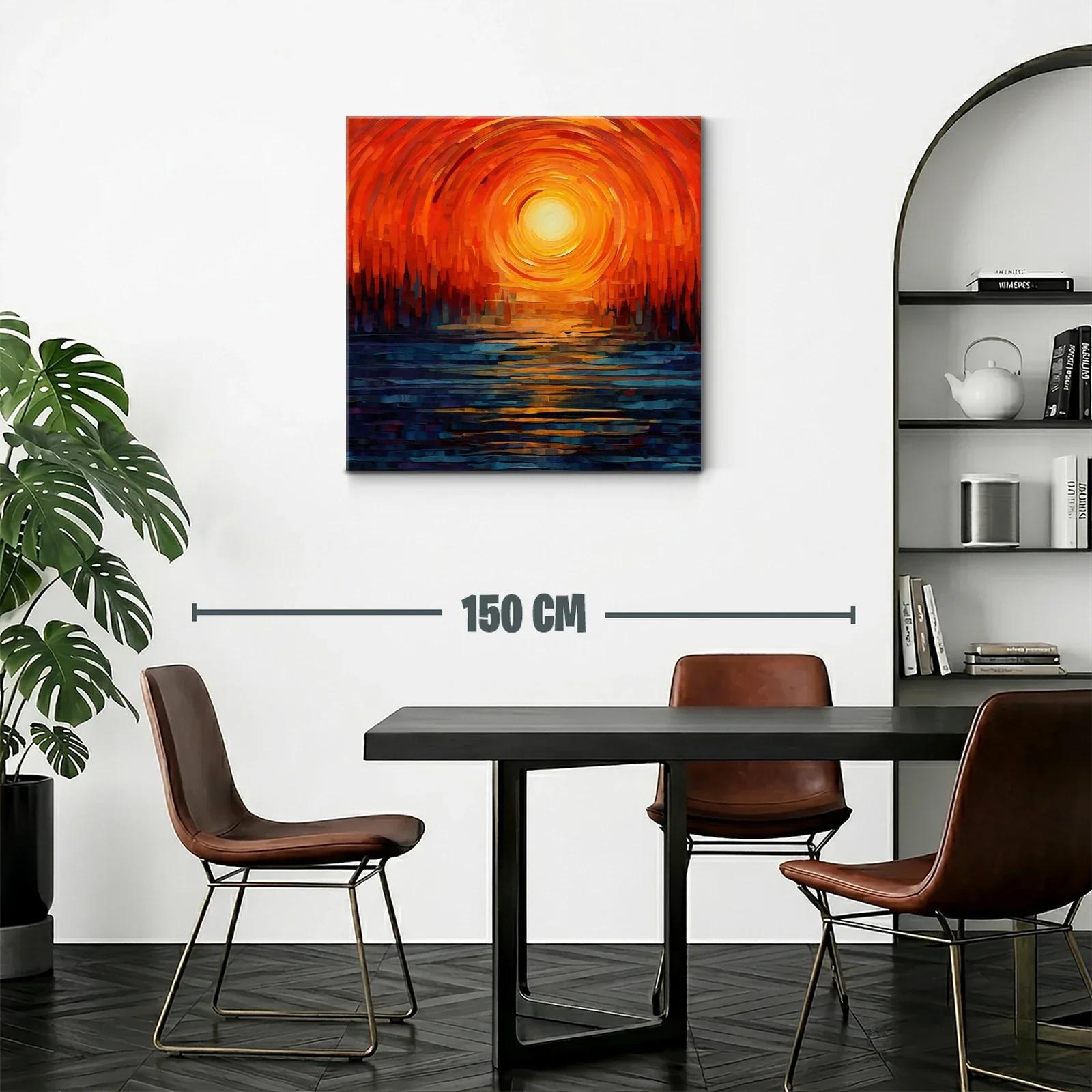 Cuadro abstracto con atardecer en tonos cálidos y contrastantes — miniatura 2