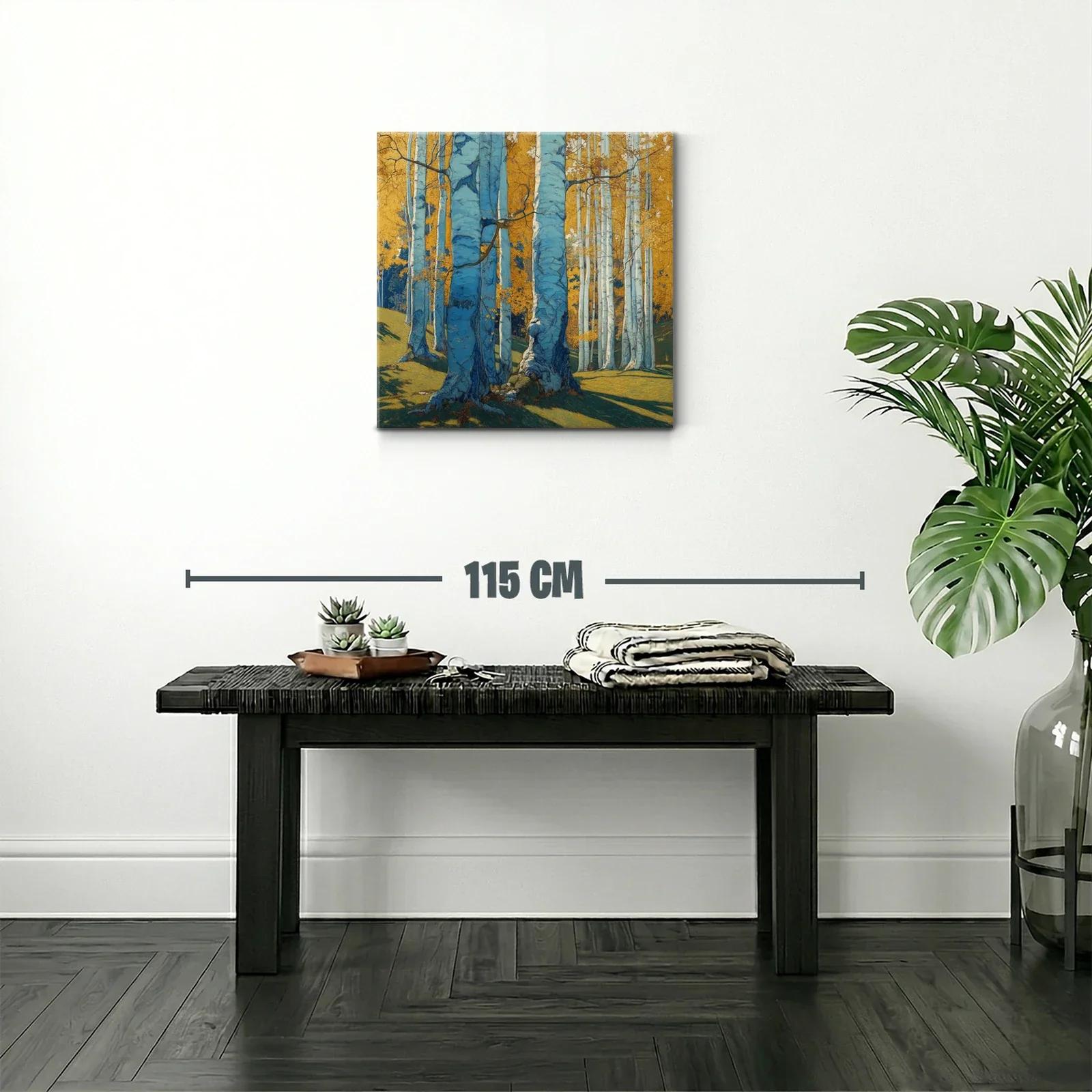 Bosque de abedules bajo luz dorada y sombras azules — miniatura 2