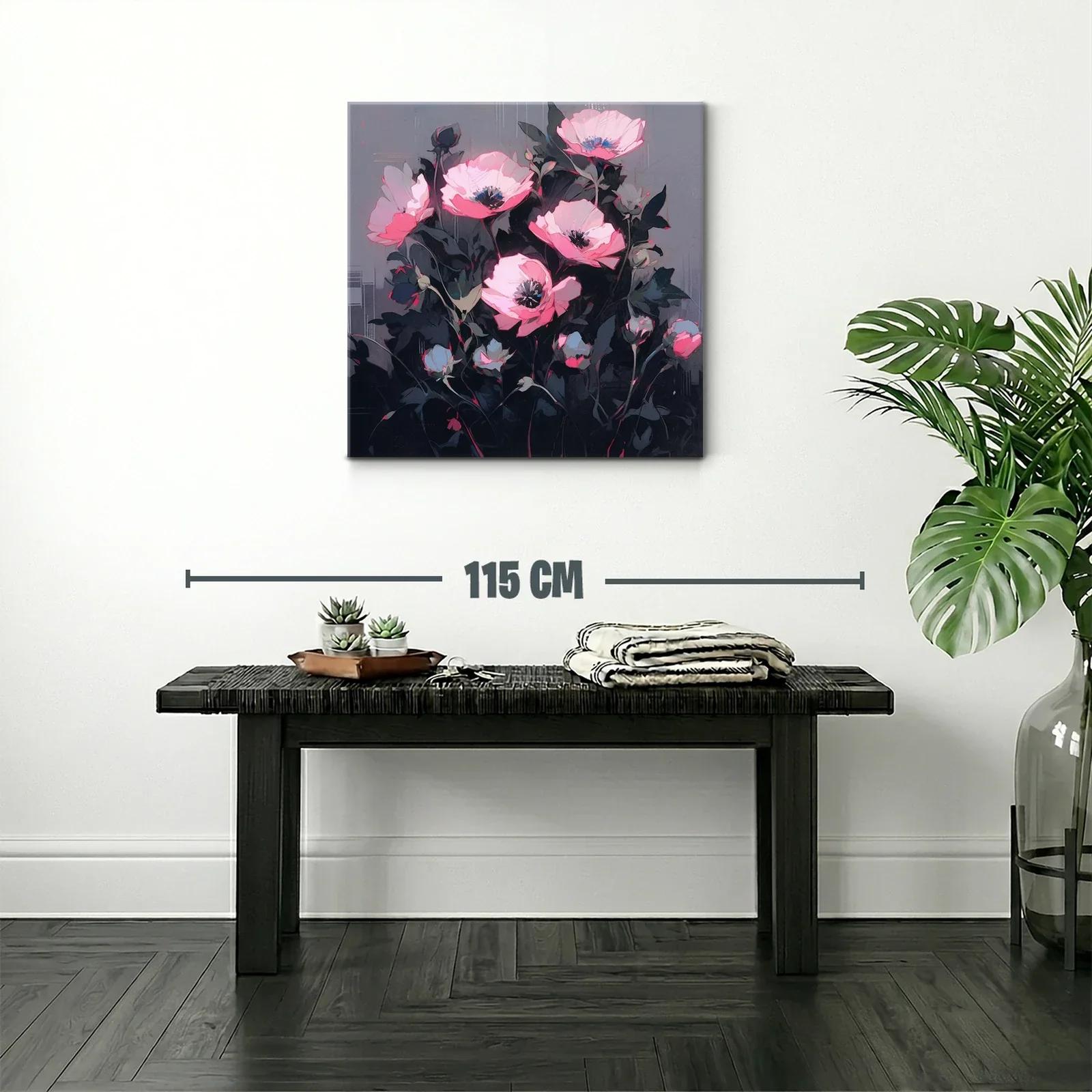 Cuadro floral con tonos rosas y fondo gris oscuro elegante — miniatura 2