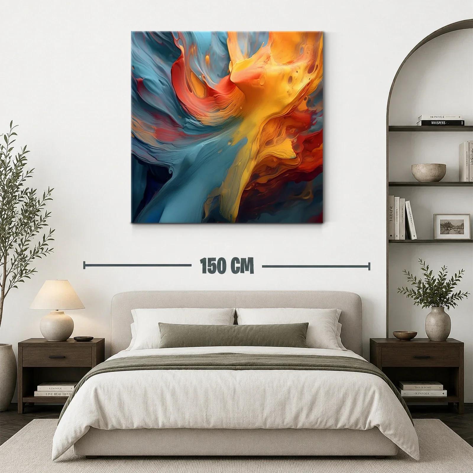 Cuadro abstracto con flujos vibrantes de azules y naranjas — miniatura 3