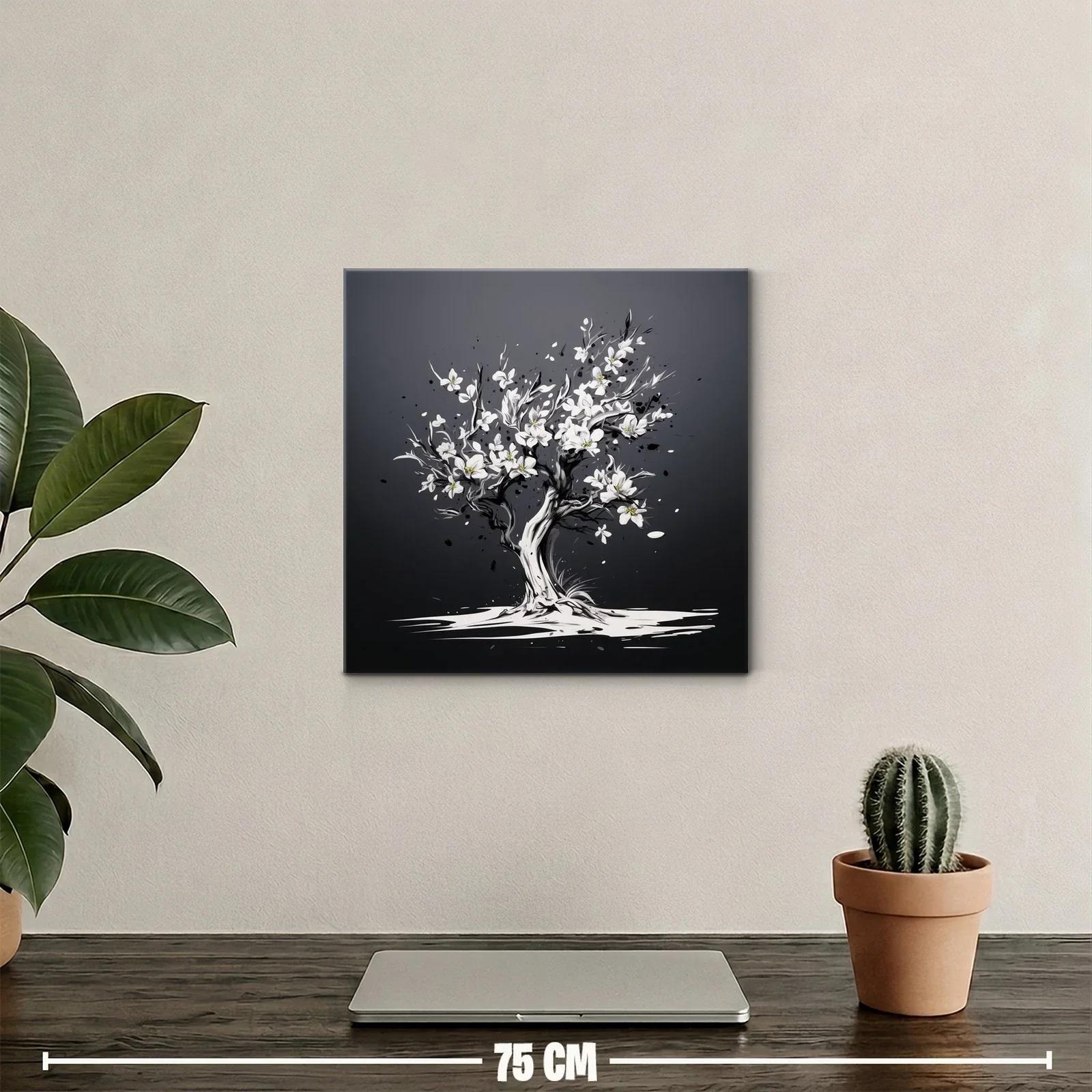 Árbol floreciente en tonos gris y blanco elegante — miniatura 2