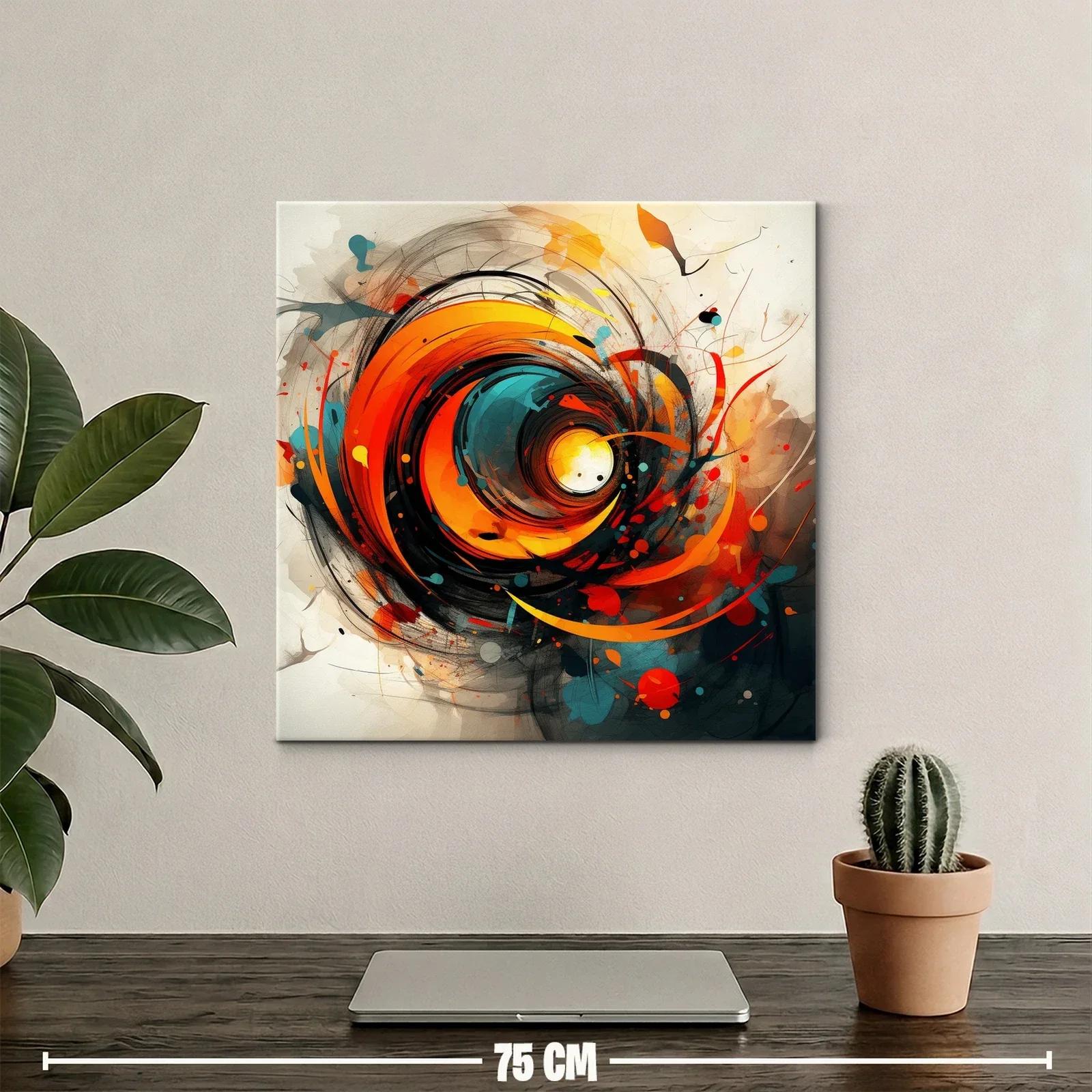 Cuadro abstracto con remolino de tonos cálidos y contrastes vibrantes — miniatura 2