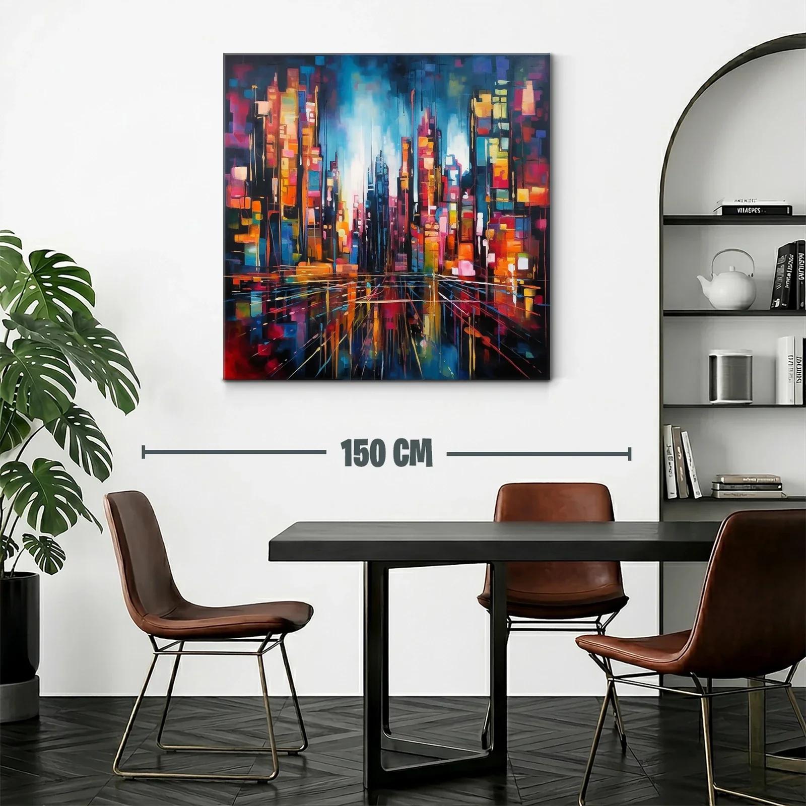 Cuadro abstracto de ciudad vibrante con luces y reflejos — miniatura 2