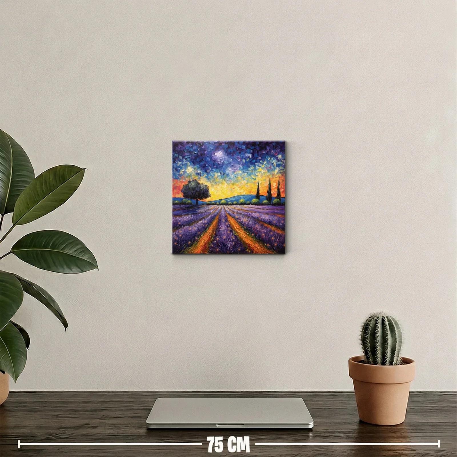 Paisaje de atardecer con campos de lavanda vibrantes — miniatura 2
